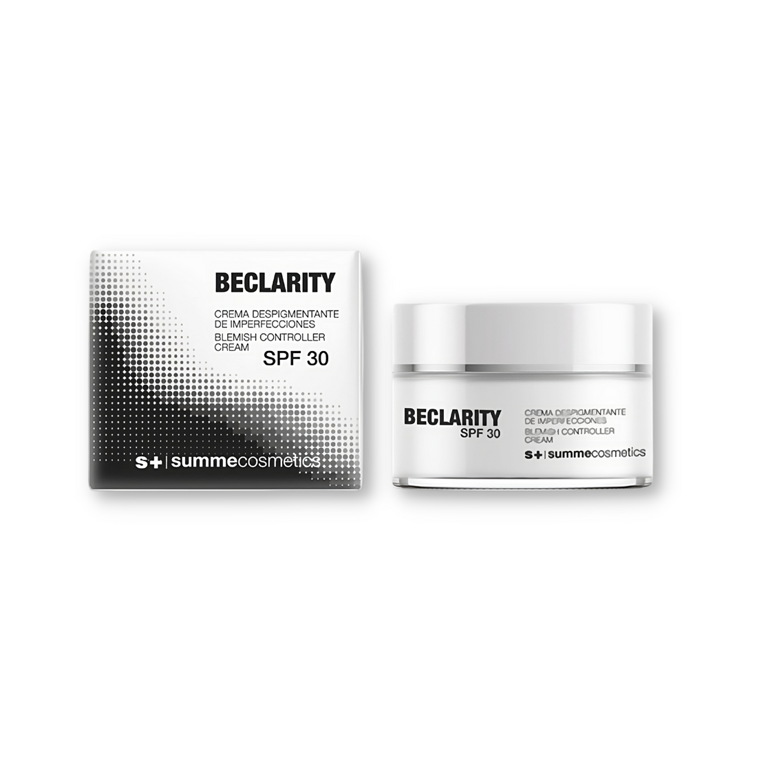 SummeCosmetics Beclarity Blemish Controller Cream SPF30 in a jar, providing targeted skin care for blemishes and sun protection.