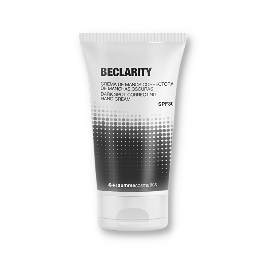 SummeCosmetics Beclarity dark spot correcting hand cream with SPF30, moisturizing skin care product for even skin tone.