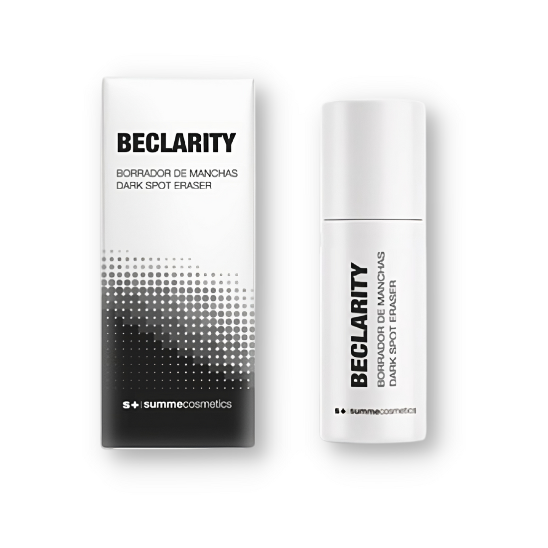 SummeCosmetics Beclarity Dark Spot Eraser skincare product, featuring a sleek bottle with applicator for brightening skin.