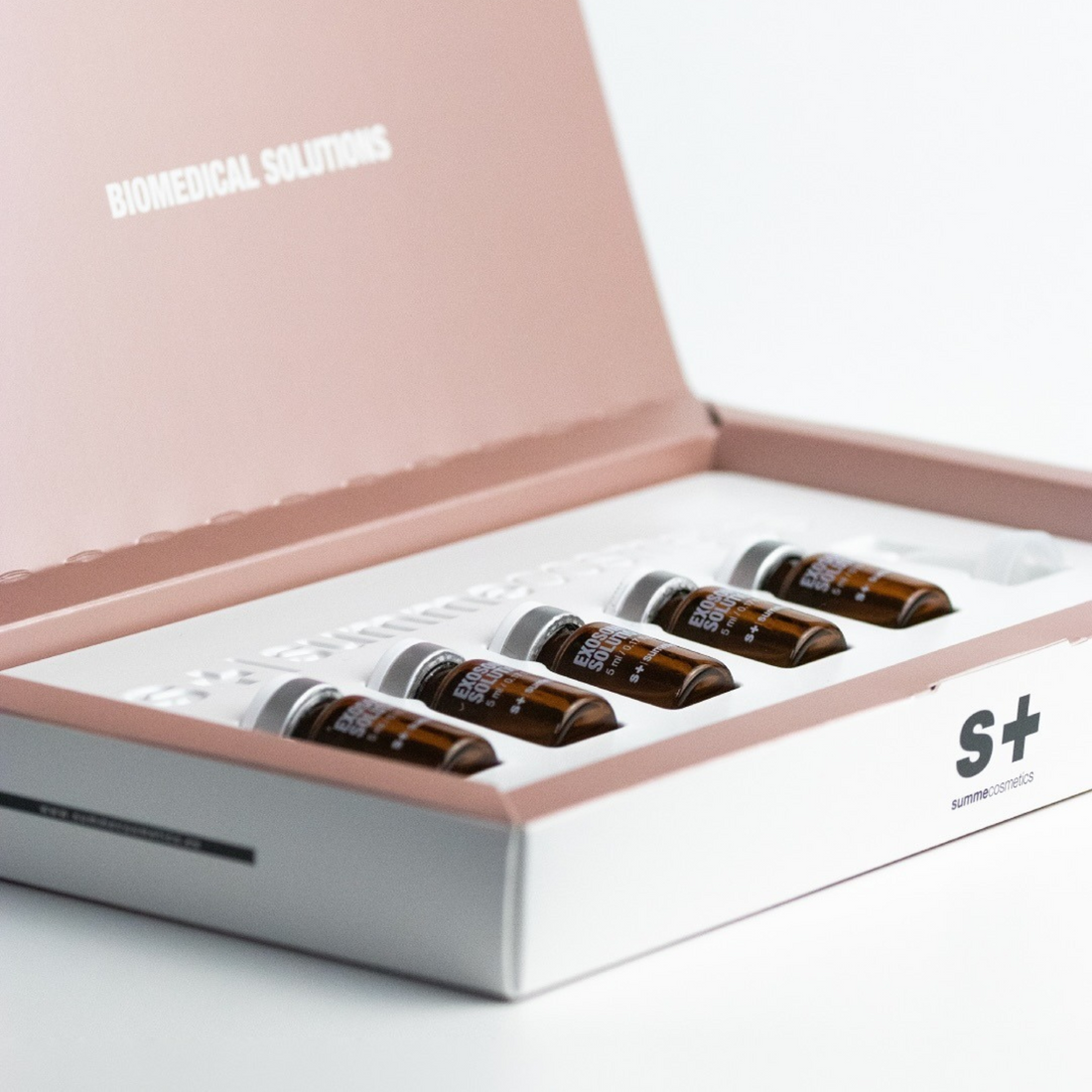 Box of Exosome Solution with a bottle on a white background