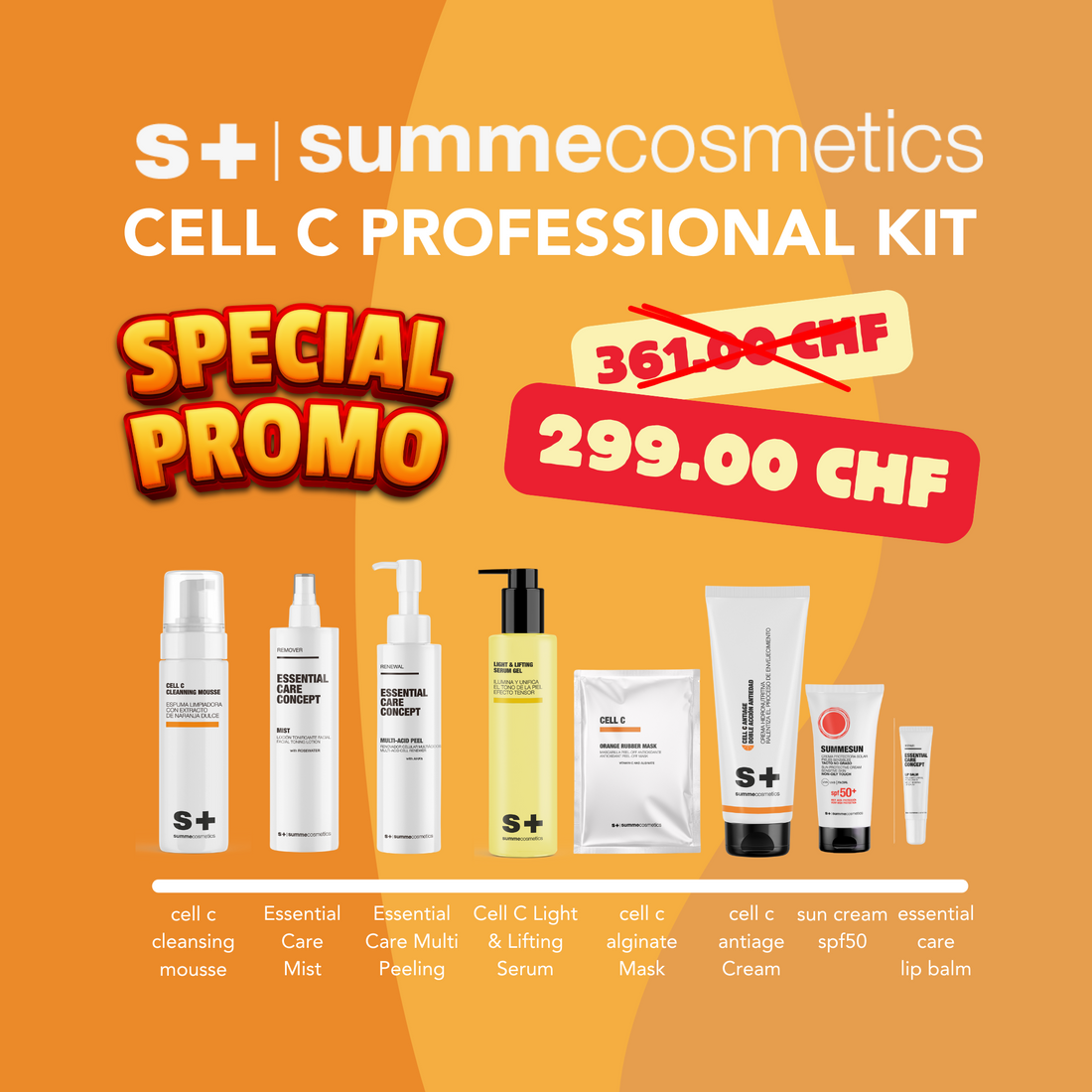 SummeCosmetics Cell C Professional skincare face mask kit with multiple masks and application tools for radiant skin.