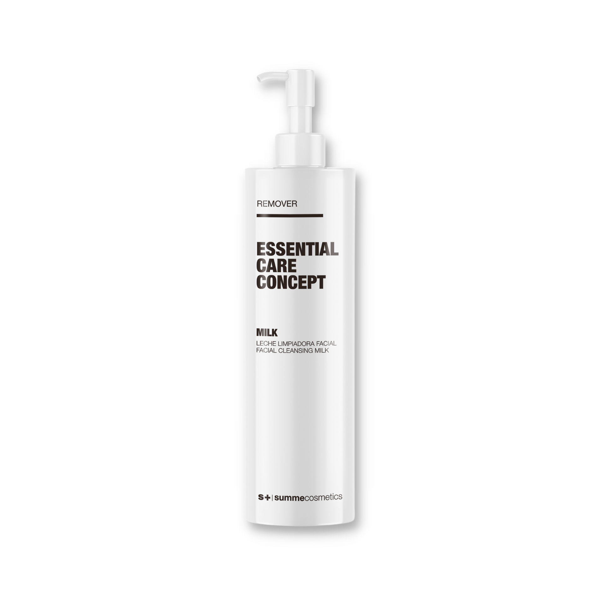 SummeCosmetics ECC Remover Milk facial cleanser in a pump bottle, gentle makeup remover for sensitive skin.