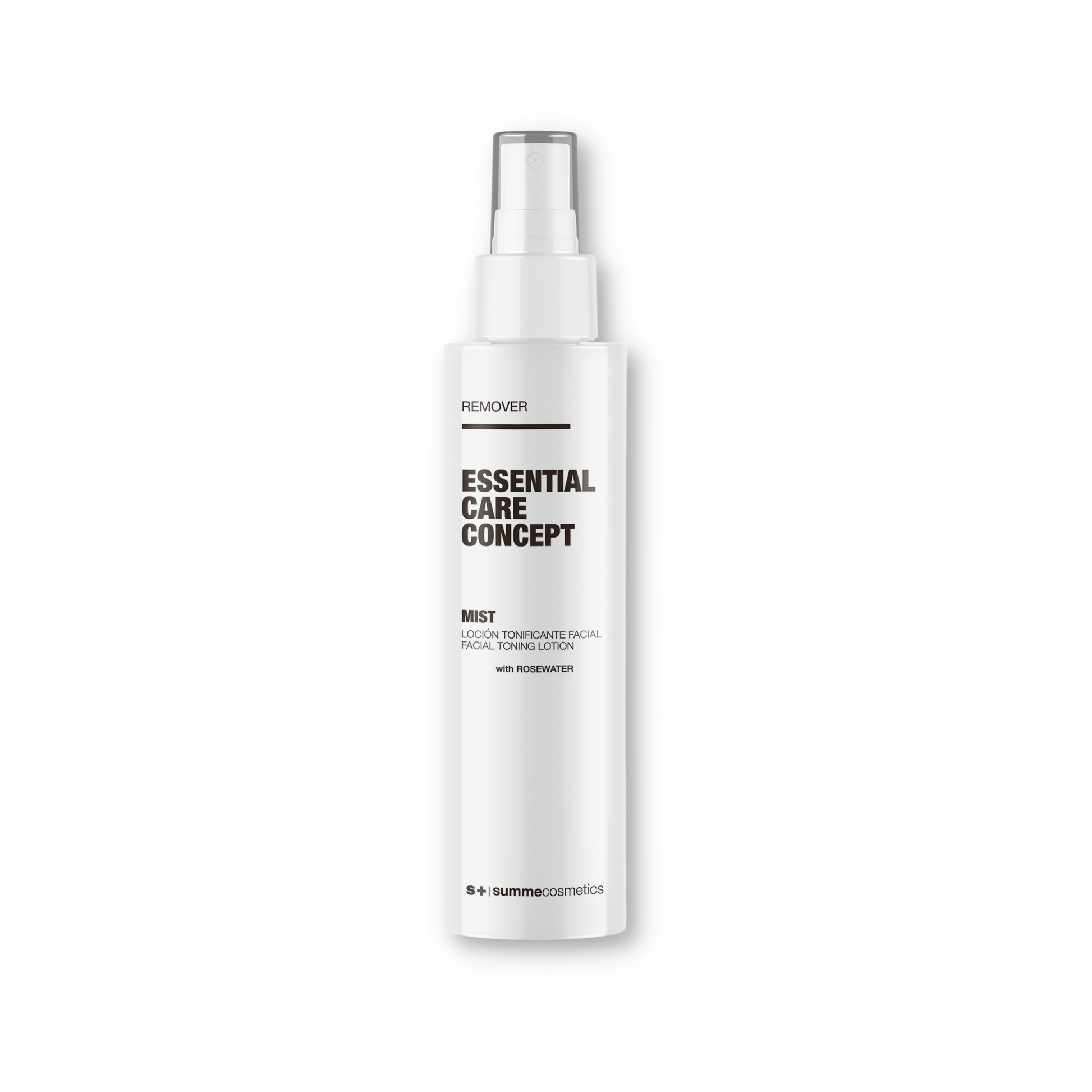 SummeCosmetics ECC Remover Mist Toning Lotion with Rosewater in a spray bottle for facial skin refreshment and toning.