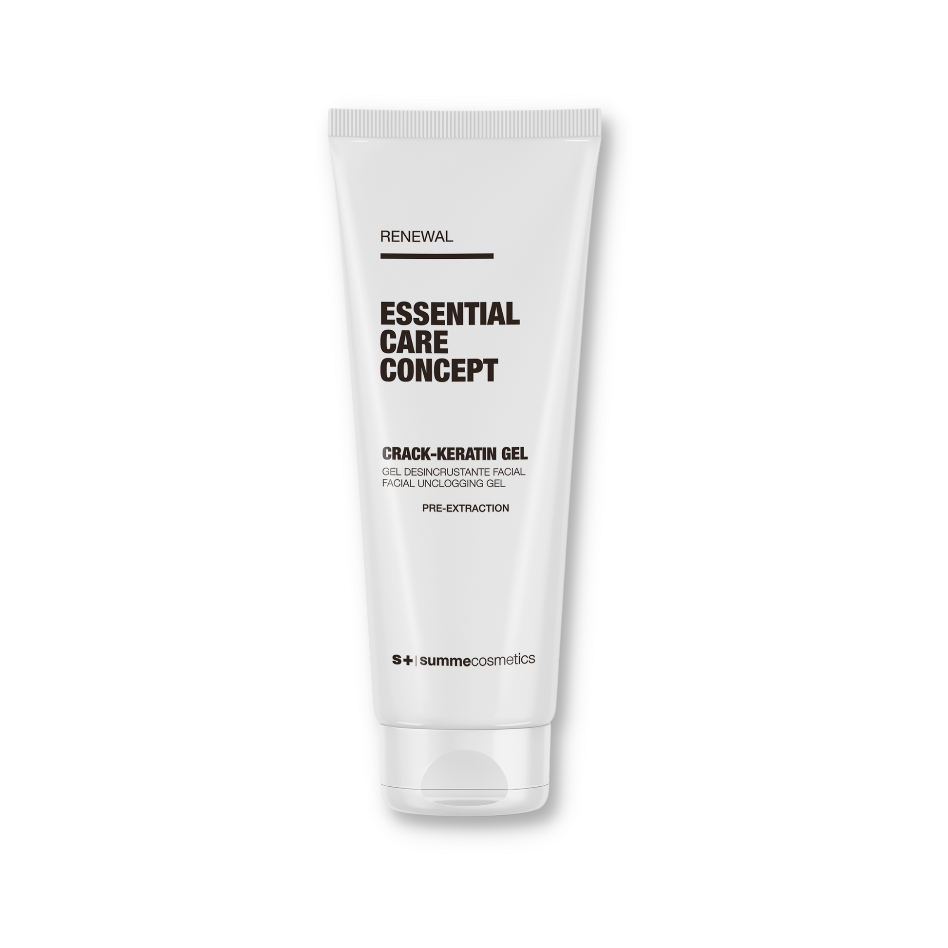 SummeCosmetics ECC Renewal Crack Keratin Gel facial cleanser in a clear tube with a white cap, designed for skin renewal and hydration.