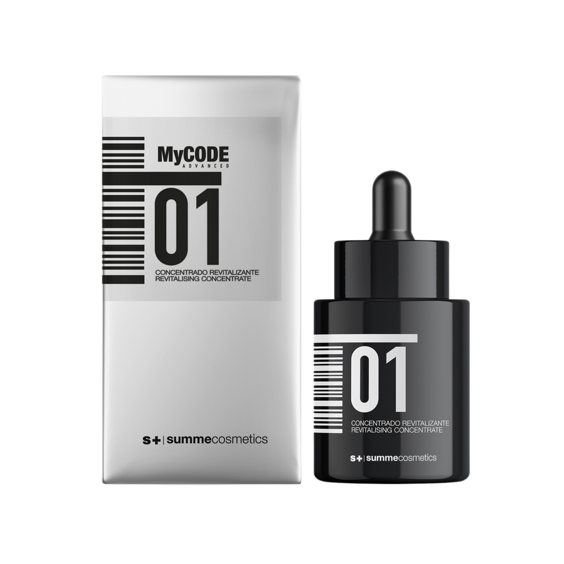 SummeCosmetics MyCode Advanced 01 revitalizing facial concentrate in 30ml bottle, hydrating lotion and moisturizer for skin renewal.