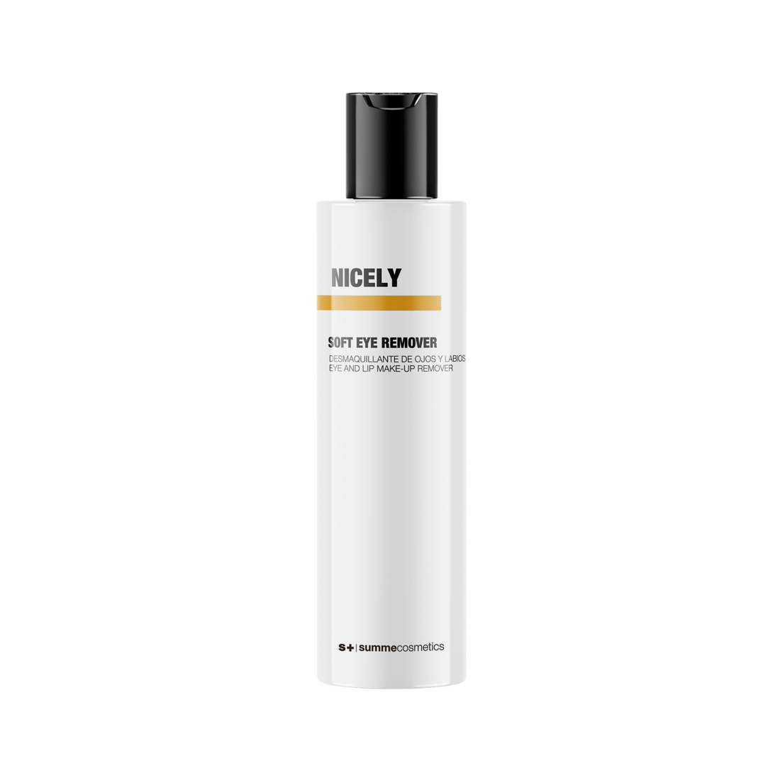 SummeCosmetics Nicely Soft Eye Remover in a 200ml bottle, gentle makeup remover for sensitive eyes, with a soft, soothing formula.