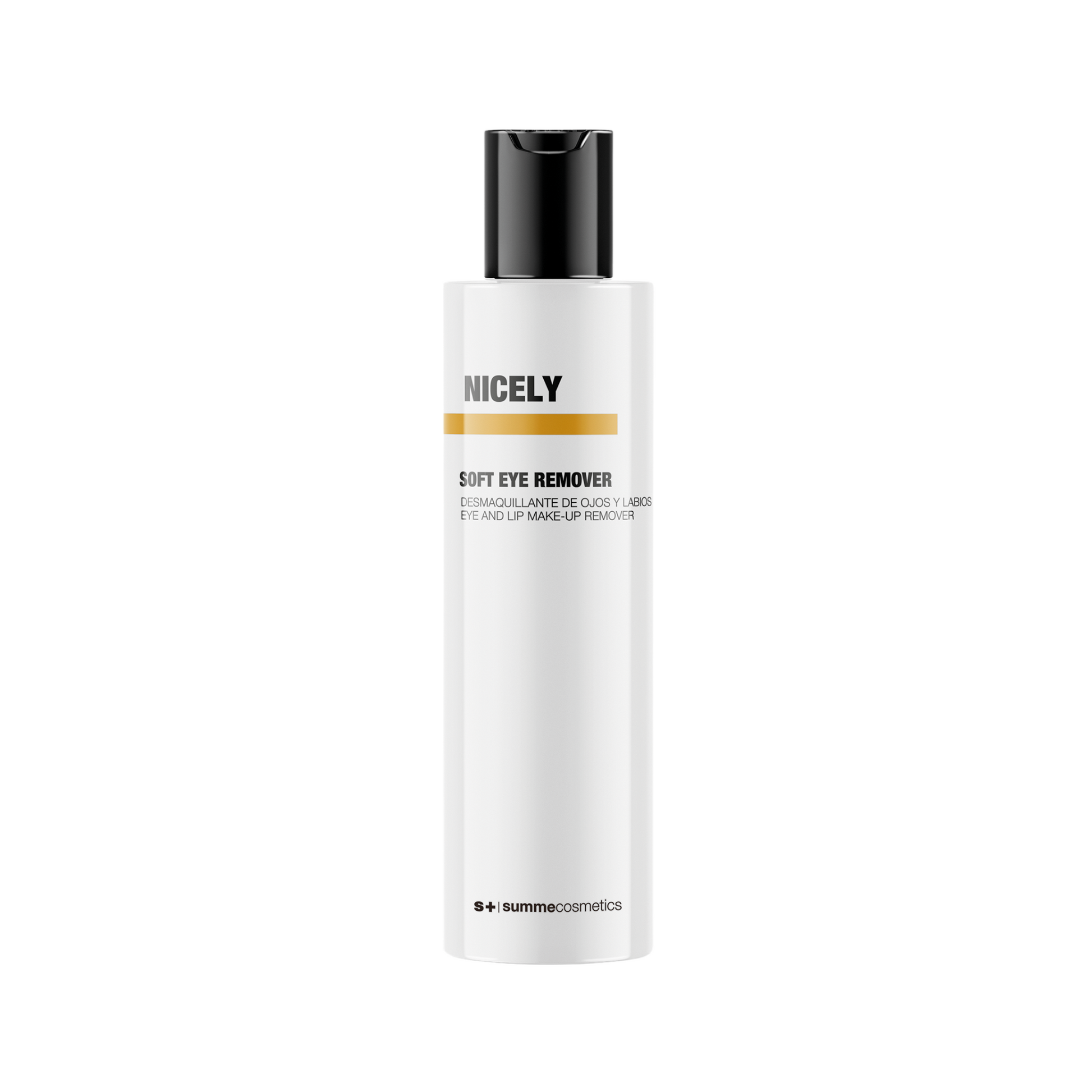 SummeCosmetics Nicely Soft Eye Remover in a 200ml bottle, gentle makeup remover for sensitive eyes, with a soft, soothing formula.