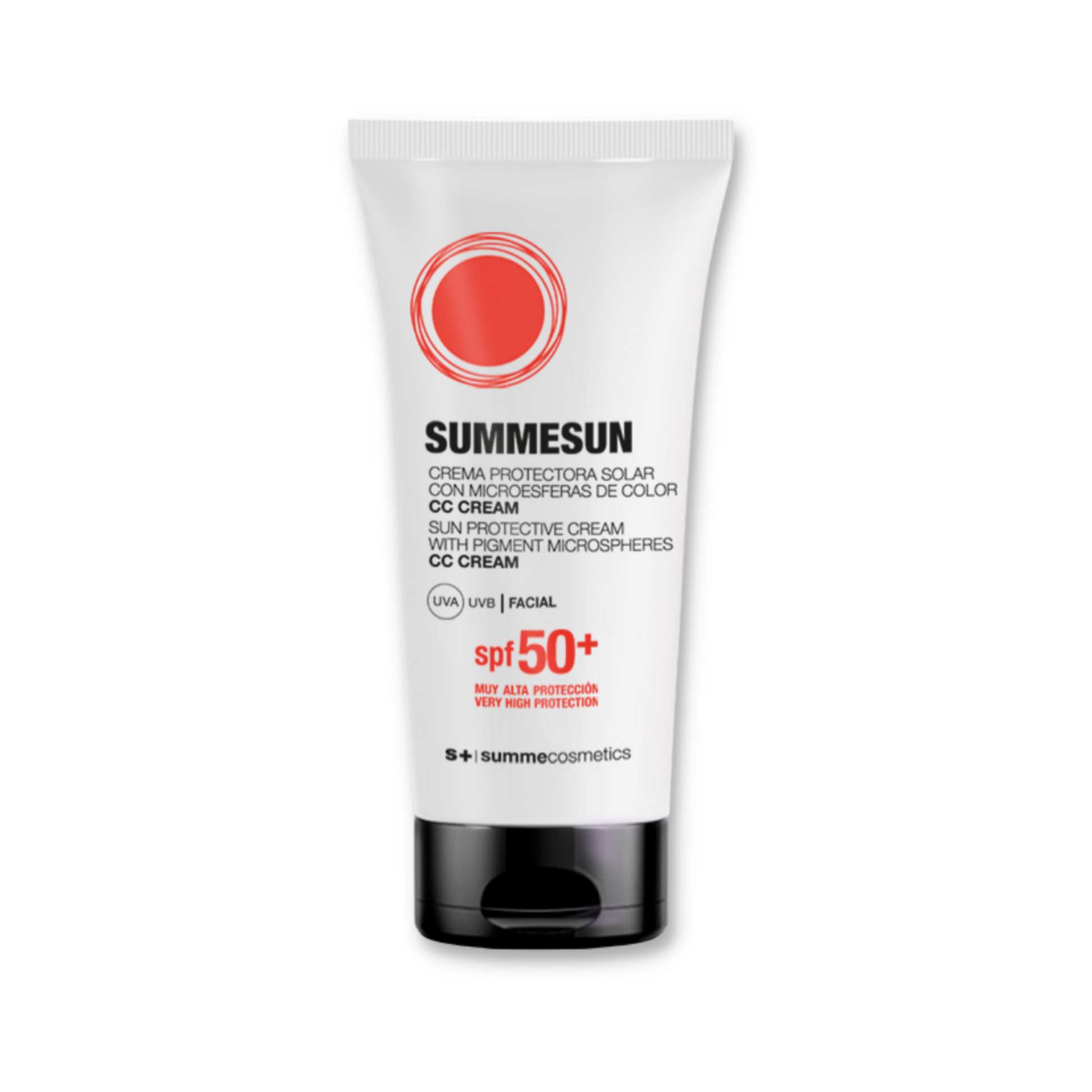 SummeCosmetics Summesun Pigmented Microshperes CC cream SPF50 in a tube, showing the compact, pigmented formula for skin tone correction.