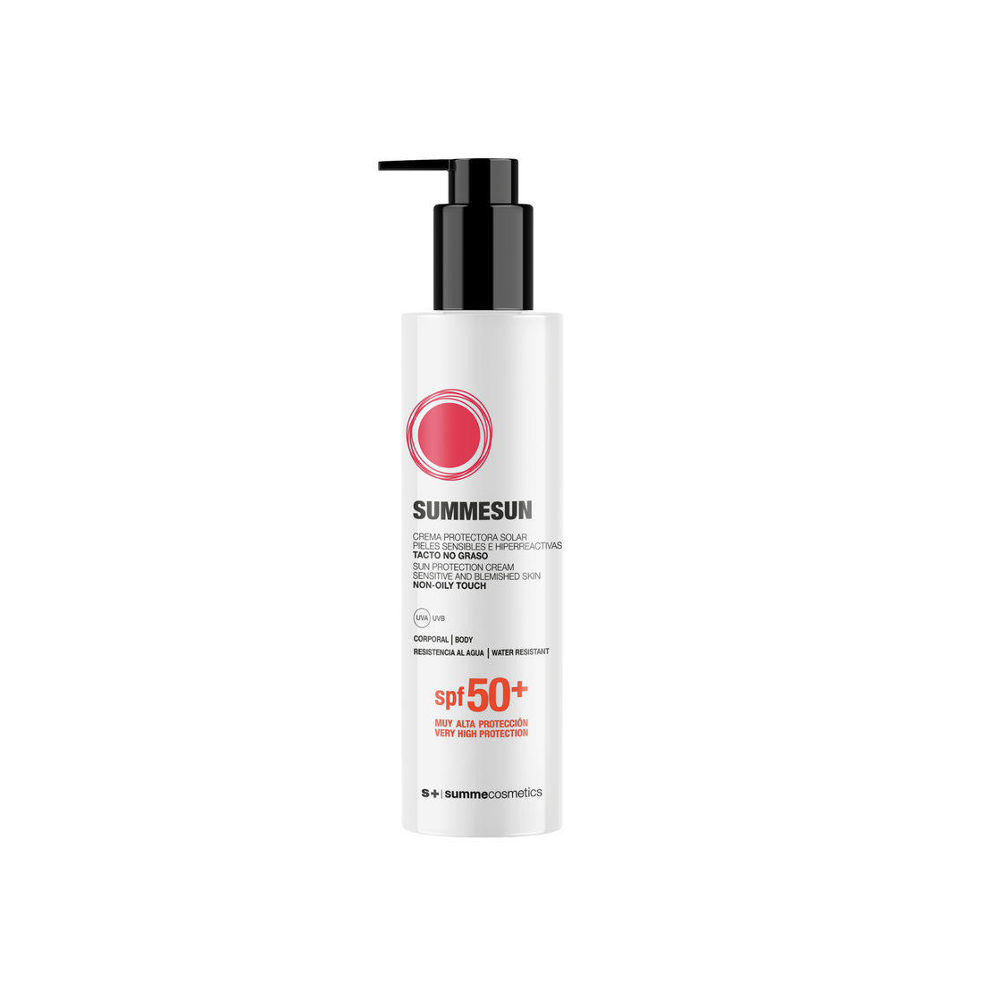SummeCosmetics Summesun SPF50 sunscreen for sensitive, blemished skin with non-oily touch, providing high sun protection.