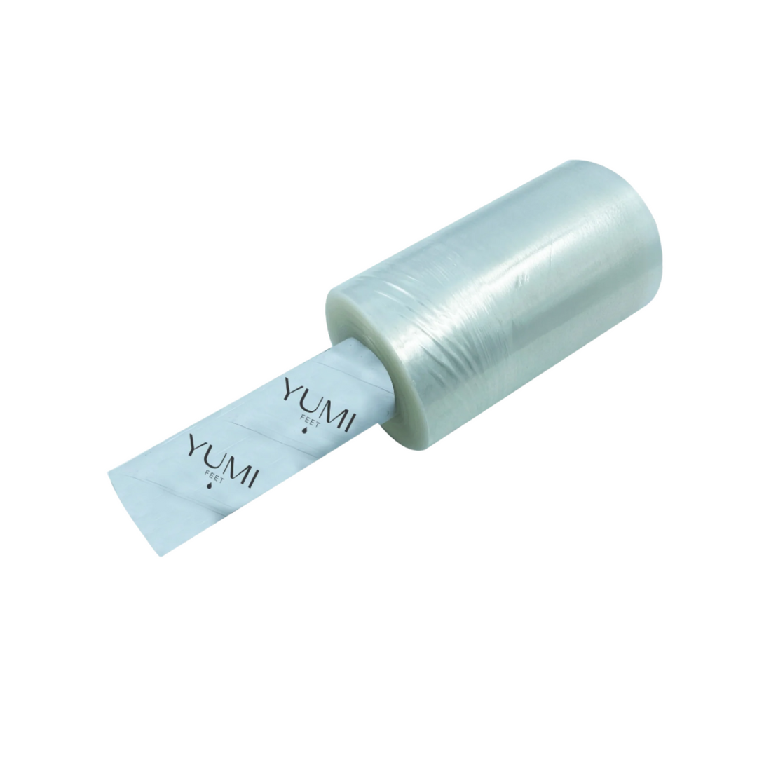 Yumi Feet Foot Care film with integrated roller for exfoliating and moisturizing feet, featuring a compact, easy-to-use design.