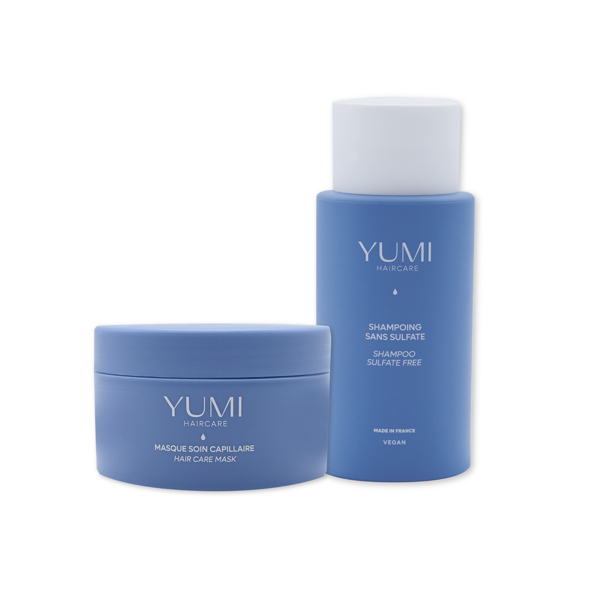 Yumi Haircare Shine and Protect Duo bundle featuring two haircare products with shiny, smooth, and protected hair.