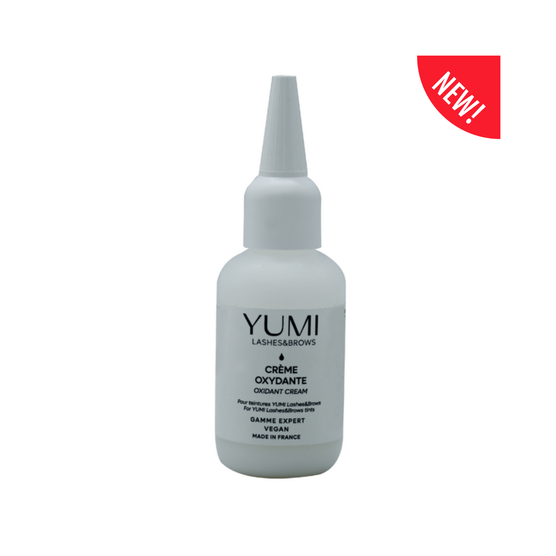 Yumi Lashes & Brows Oxidant Cream 2% in a small jar, used for eyelash and eyebrow tinting.