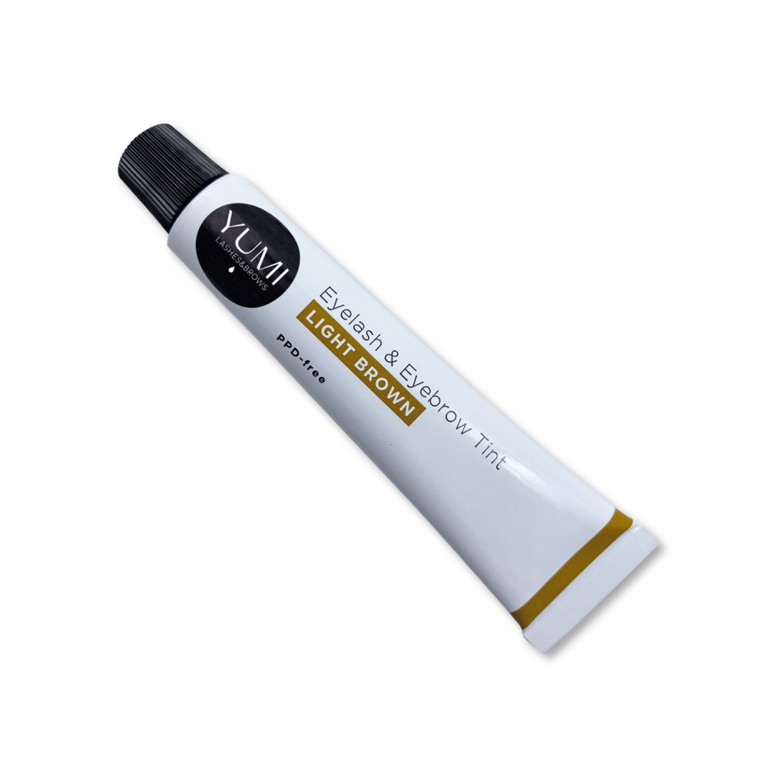 Yumi Lashes & Brows PPD-Free Light Brown Tint demonstrating tinted eyebrows and lashes on a model