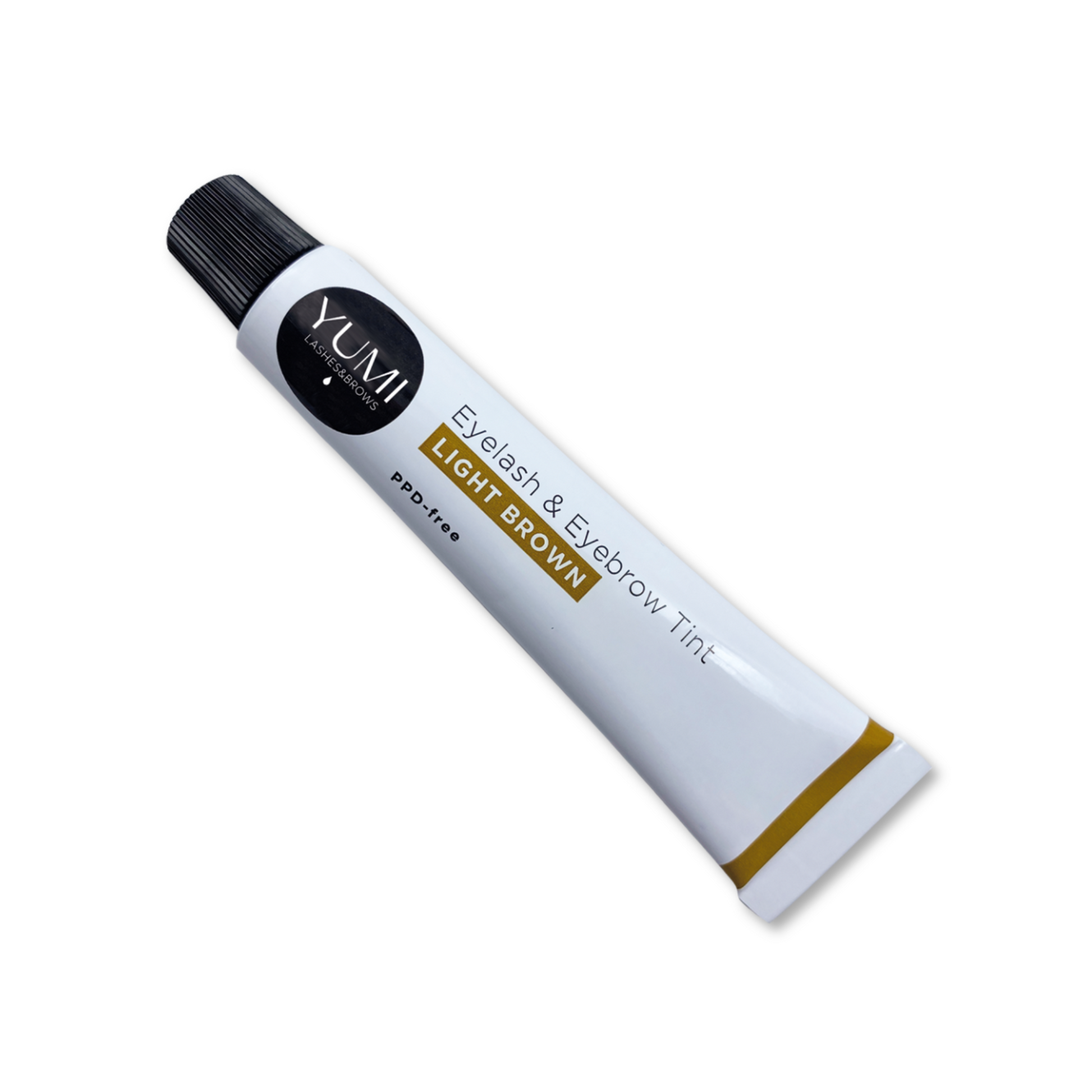 Yumi Lashes & Brows PPD-Free Light Brown Tint demonstrating tinted eyebrows and lashes on a model