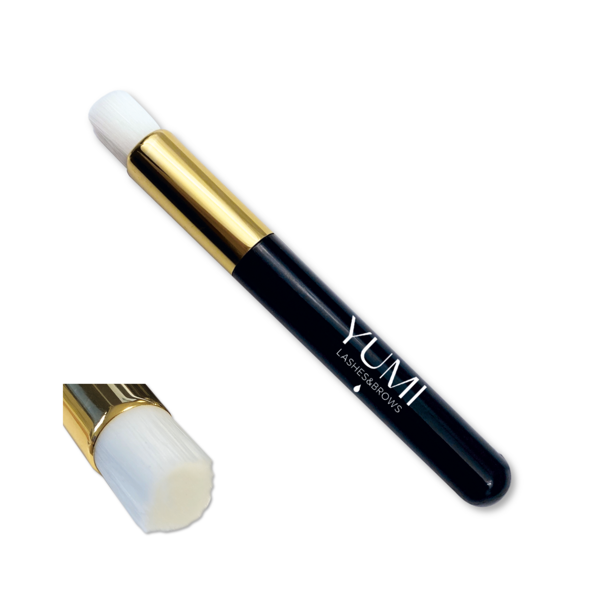 Yumi Lashes & Brows Protein Remover Foam Brush used for cleaning eyelash and eyebrow extensions, with a soft foam applicator.