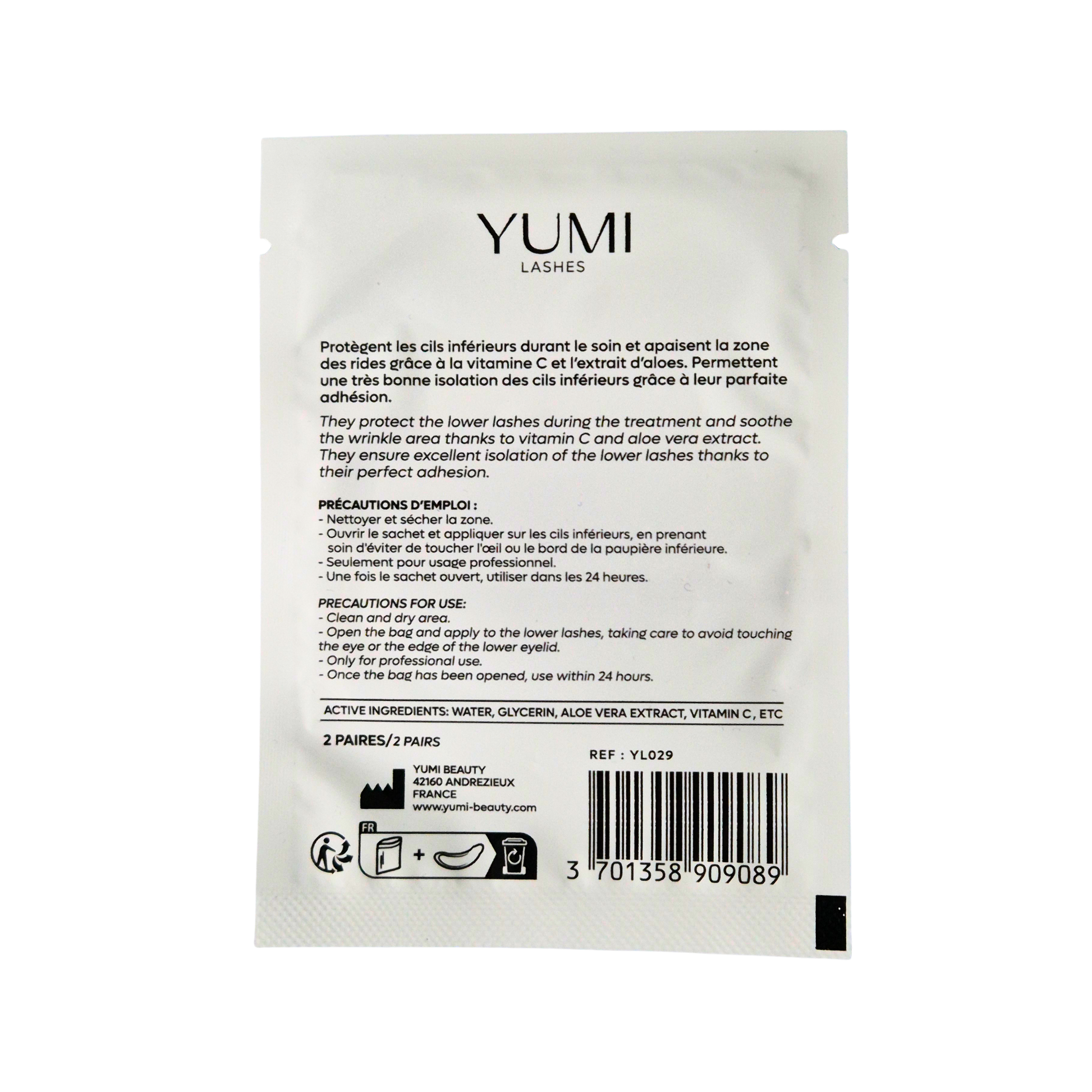 Yumi Lashes Eye Patches, 2 pairs of reusable gel patches for eye and lash care, displayed on a clean background.