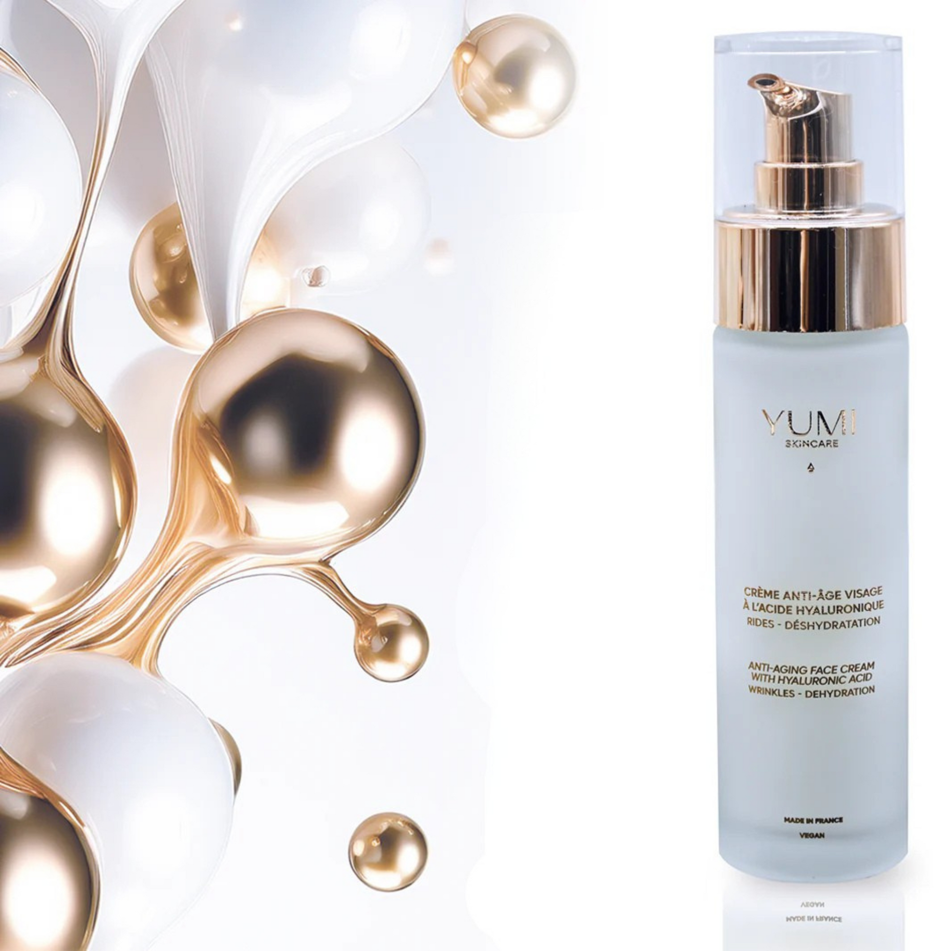 Yumi Skincare anti-aging face cream with hyaluronic acid, moisturizing lotion for youthful, hydrated skin.