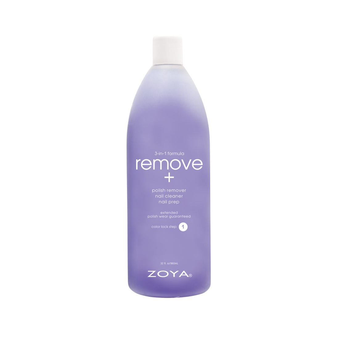 Zoya Remove+ nail polish remover bottle with 960ml capacity, gentle formula for effective nail polish removal