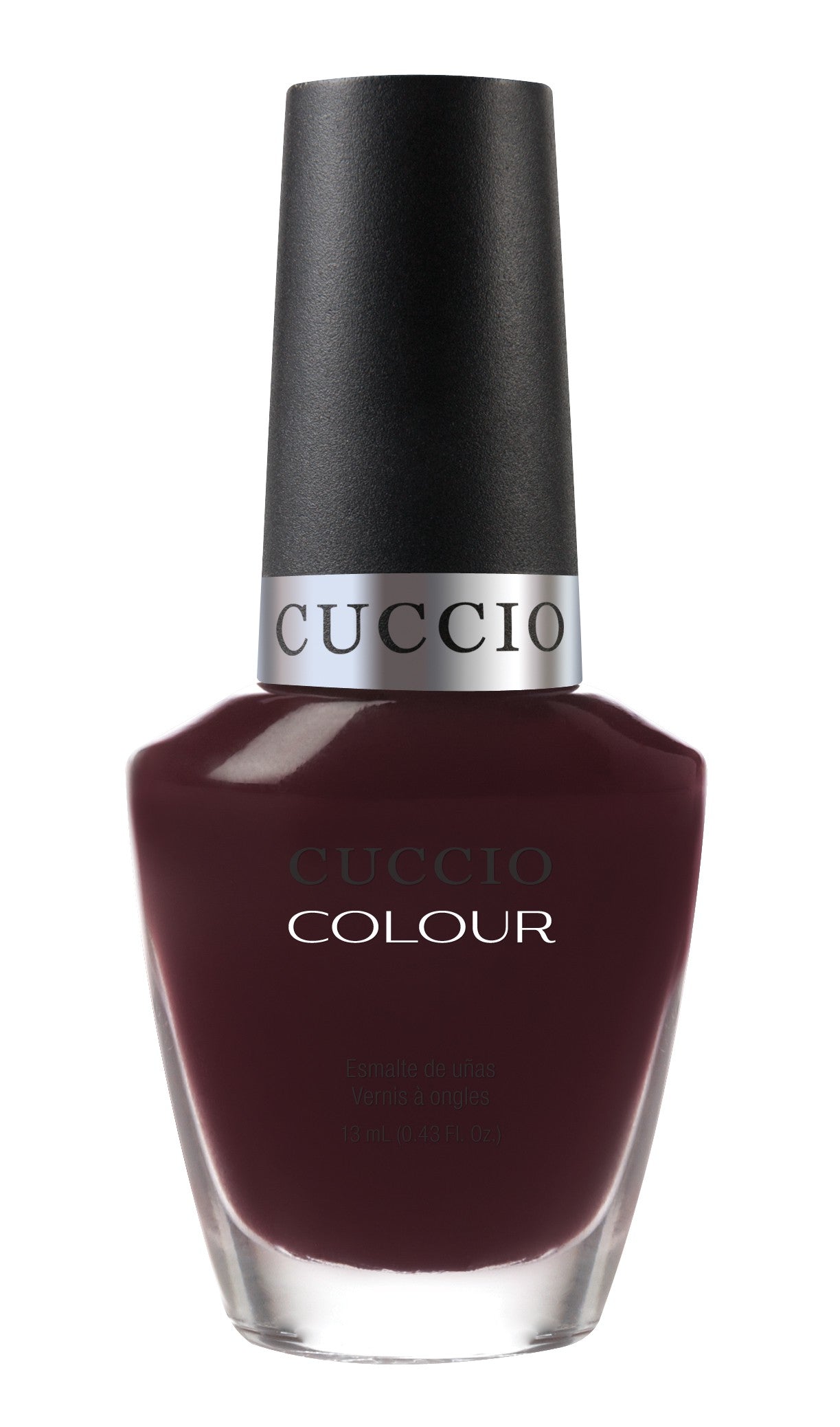 Cuccio Colour Nights in Napoli nail polish bottle from Cuccio Colour, vibrant pink shade for manicures and pedicures.