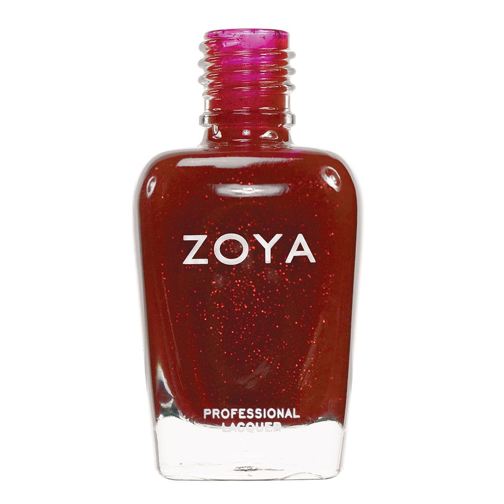 Zoya Delilah nail polish bottle with deep mauve shade and glossy finish, showcasing the Zoya brand logo on the cap.
