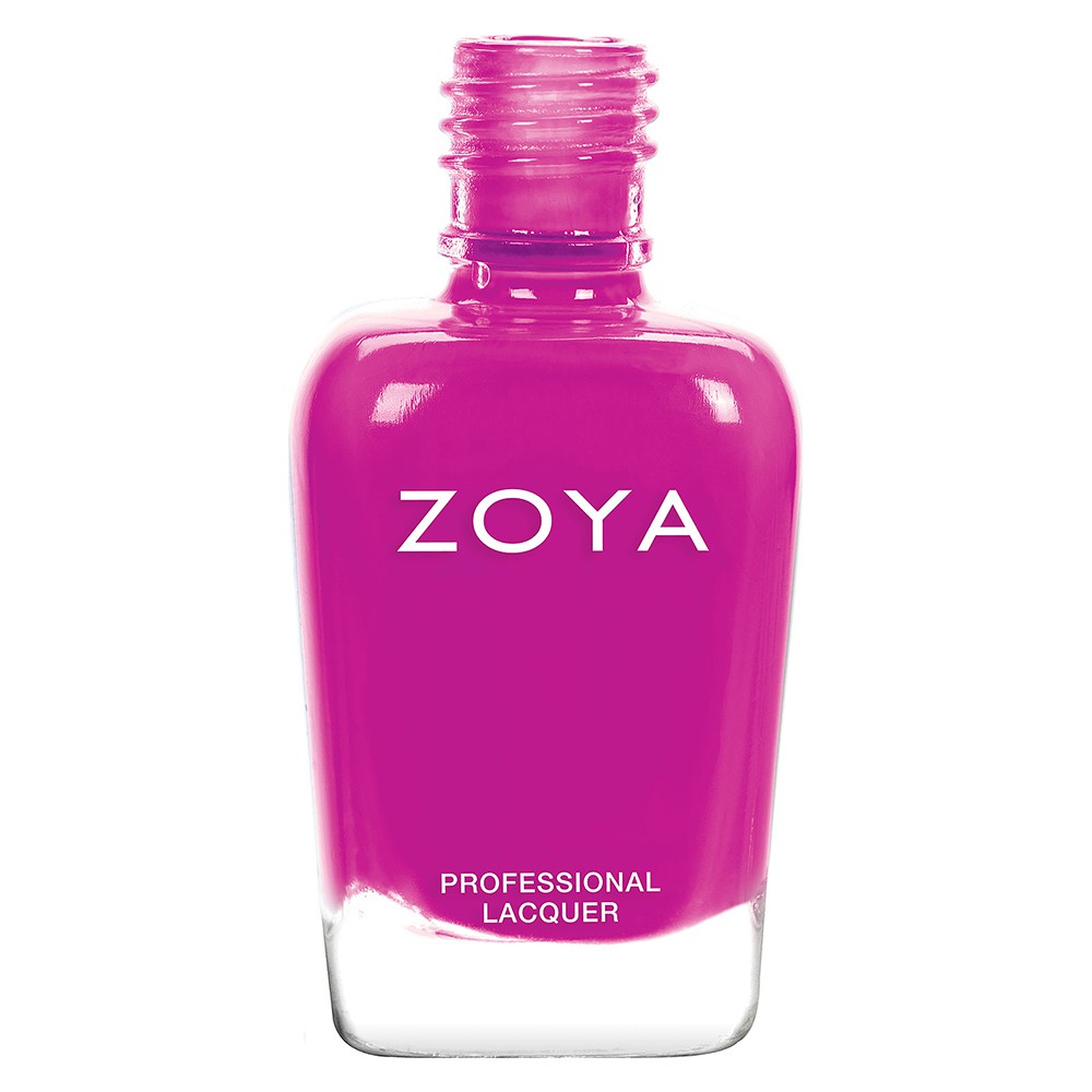 Zoya Charisma nail polish bottle with a sleek design, showcasing the Zoya branding and vibrant nail polish color.