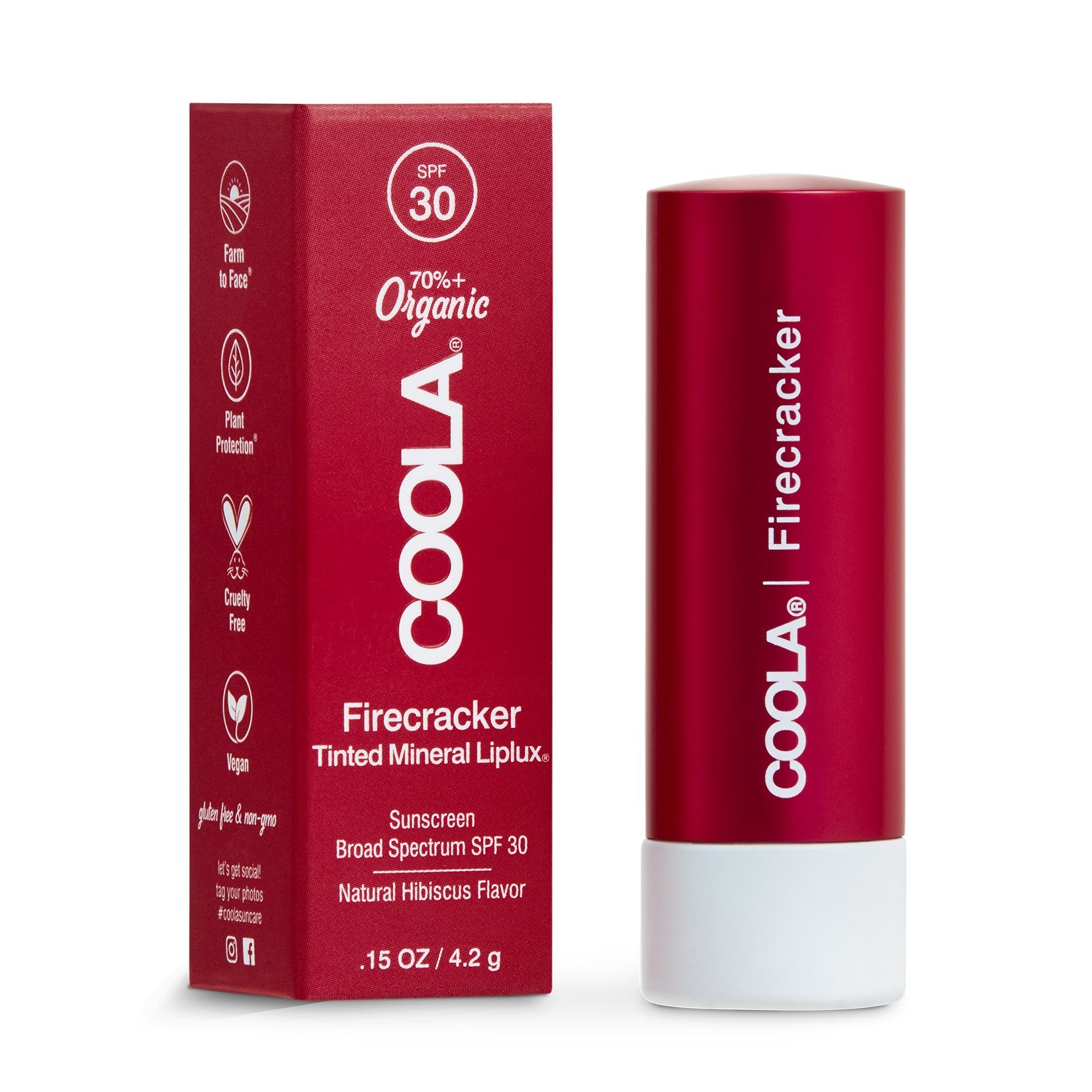 Coola Mineral Liplux Organic Tinted Lip Balm Sunscreen SPF30 - Firecracker