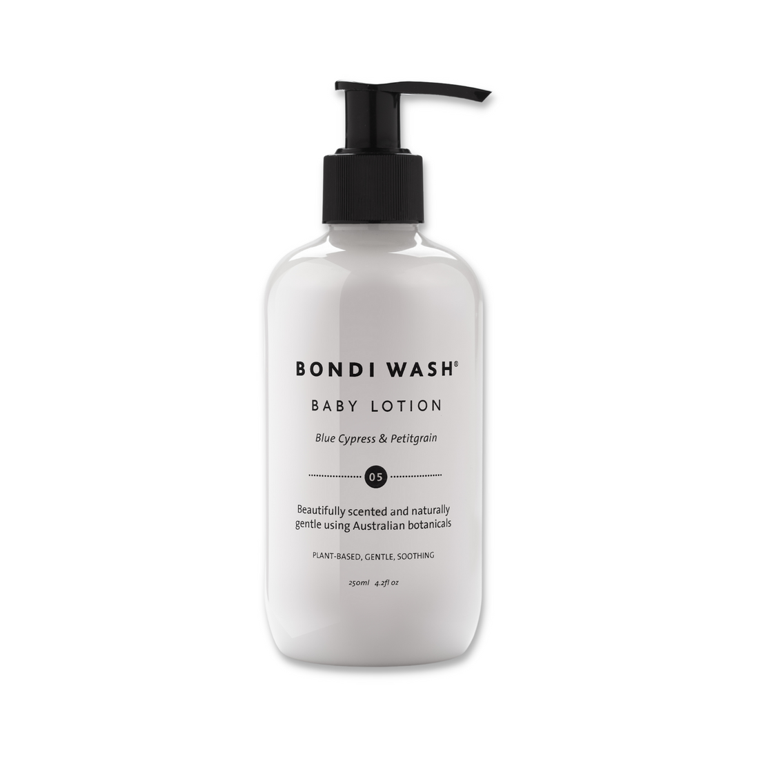 Bondi Wash baby lotion and moisturizer bottle with pump dispenser, gentle skincare product for sensitive skin.