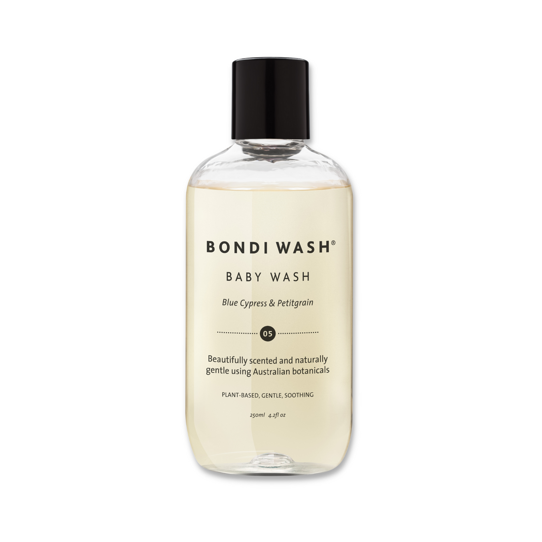 Bondi Wash baby wash bottle, 250ml, gentle and natural baby skincare product by Bondi Wash with soothing ingredients.
