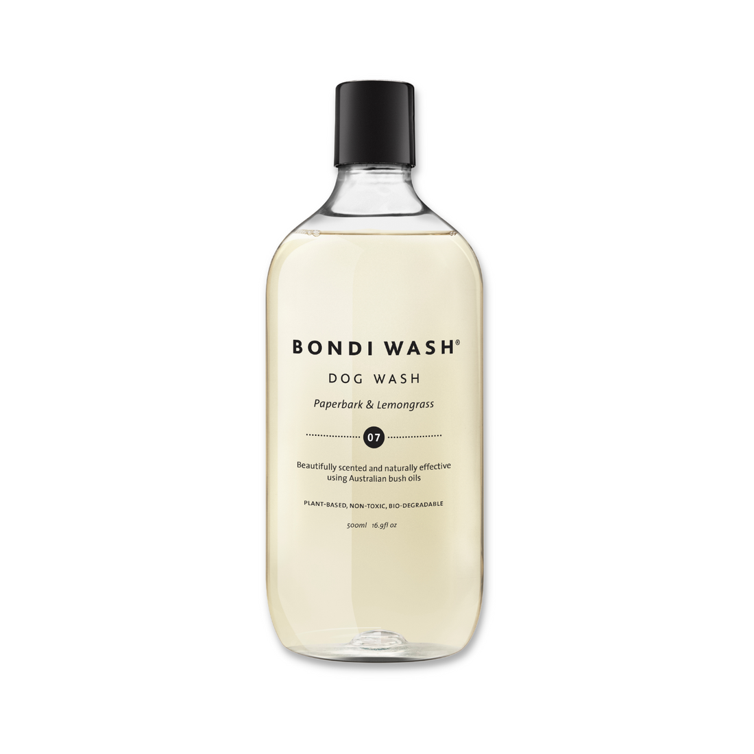 Bondi Wash dog wash bottle showing a 125ml container with natural ingredients and eco-friendly packaging for gentle pet cleaning.
