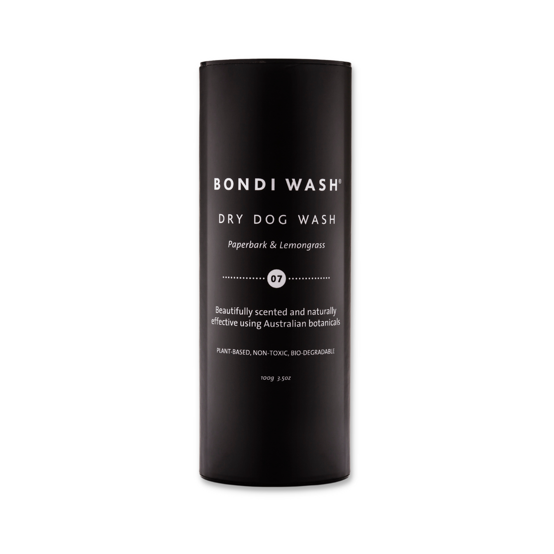 Bondi Wash Dry Dog Wash bottle with pump, natural dog grooming product for clean and fresh-smelling pets.