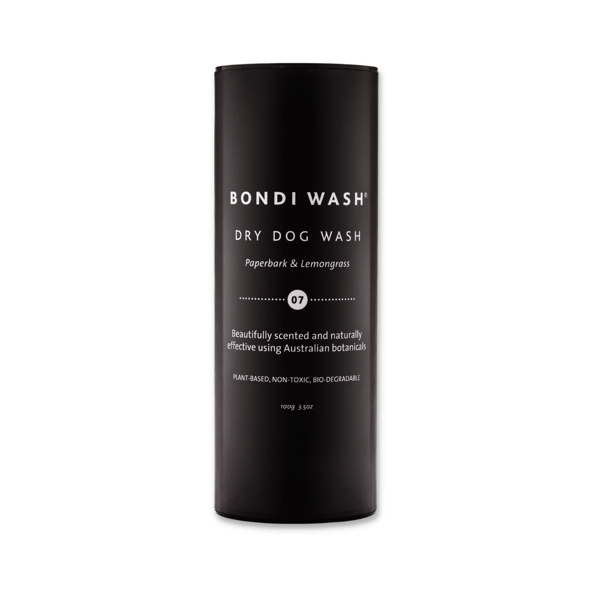 Bondi Wash Dry Dog Wash bottle with pump, natural dog grooming product for clean and fresh-smelling pets.