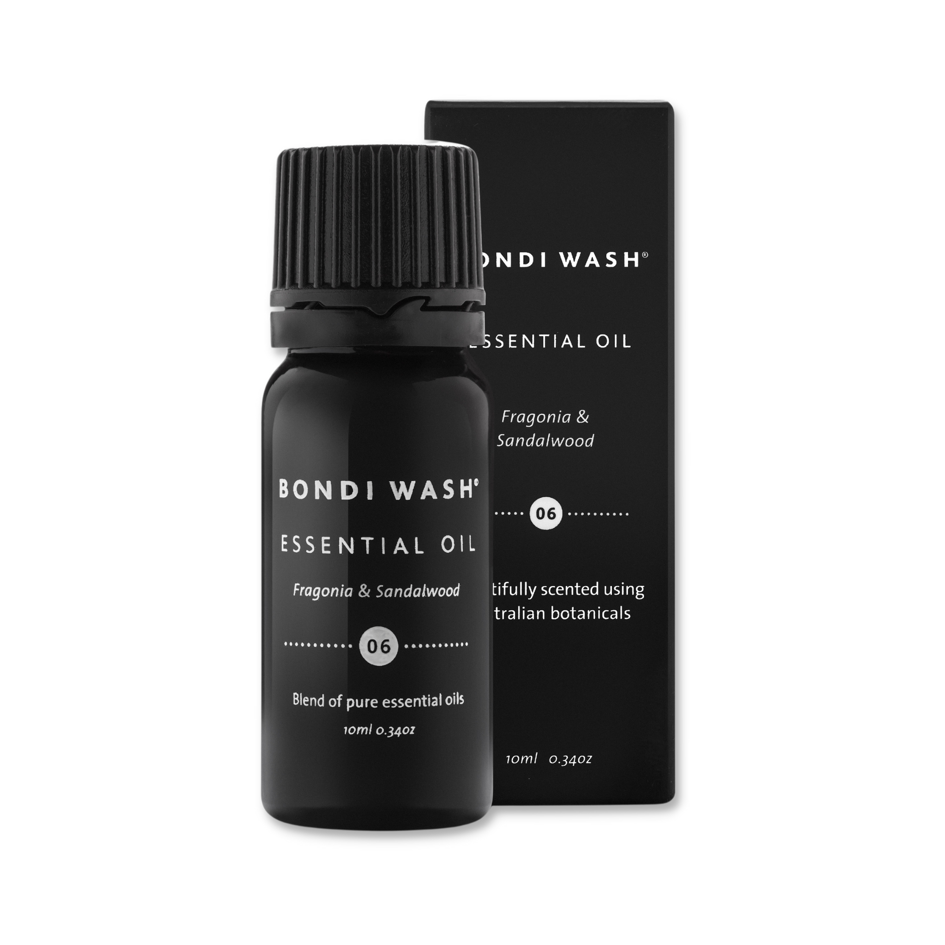 Bondi Wash fragrance oil bottle with essential oil drops and botanical elements, showcasing natural, aromatic scent.
