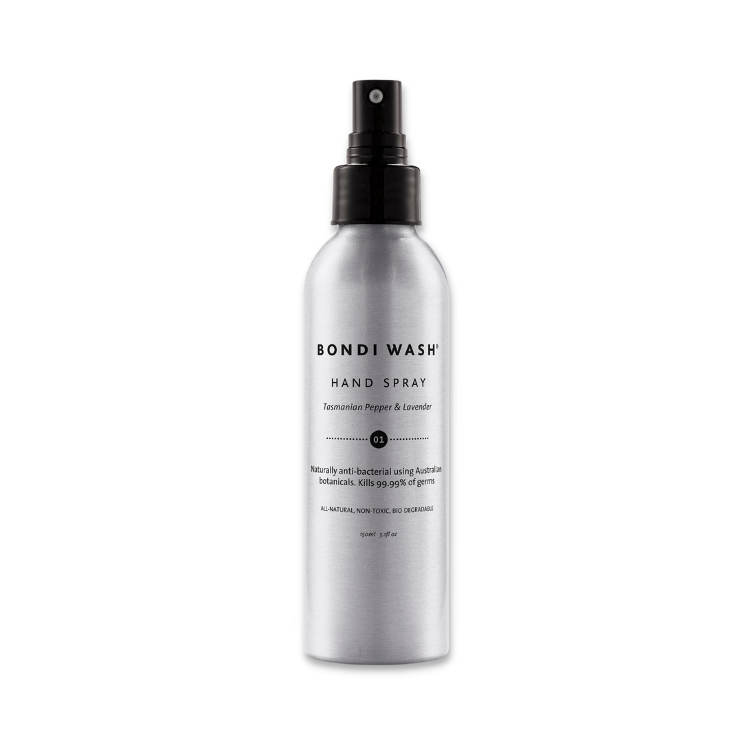 Bondi Wash hand disinfectant spray in a 150ml bottle, ready for sanitizing hands with natural ingredients.