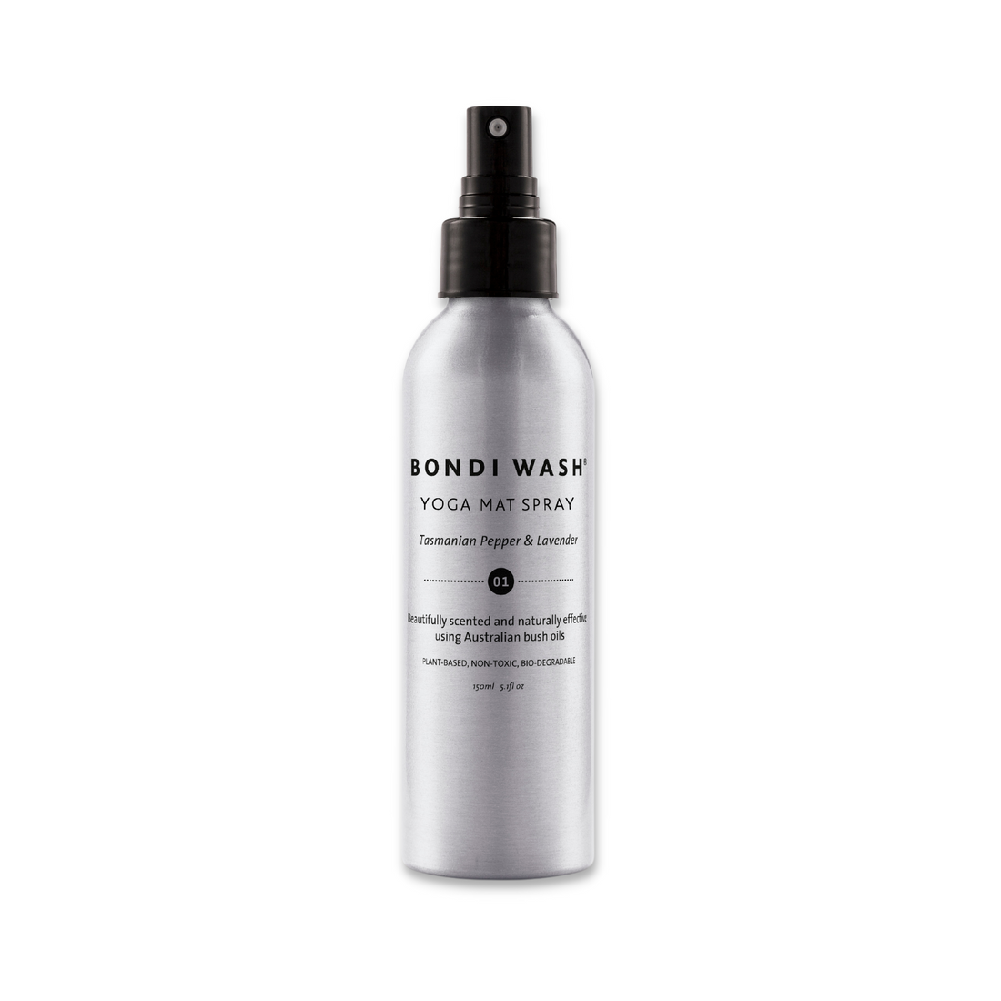 Bondi Wash yoga mat spray in a 150ml bottle, natural detergent for cleaning and freshening yoga mats.