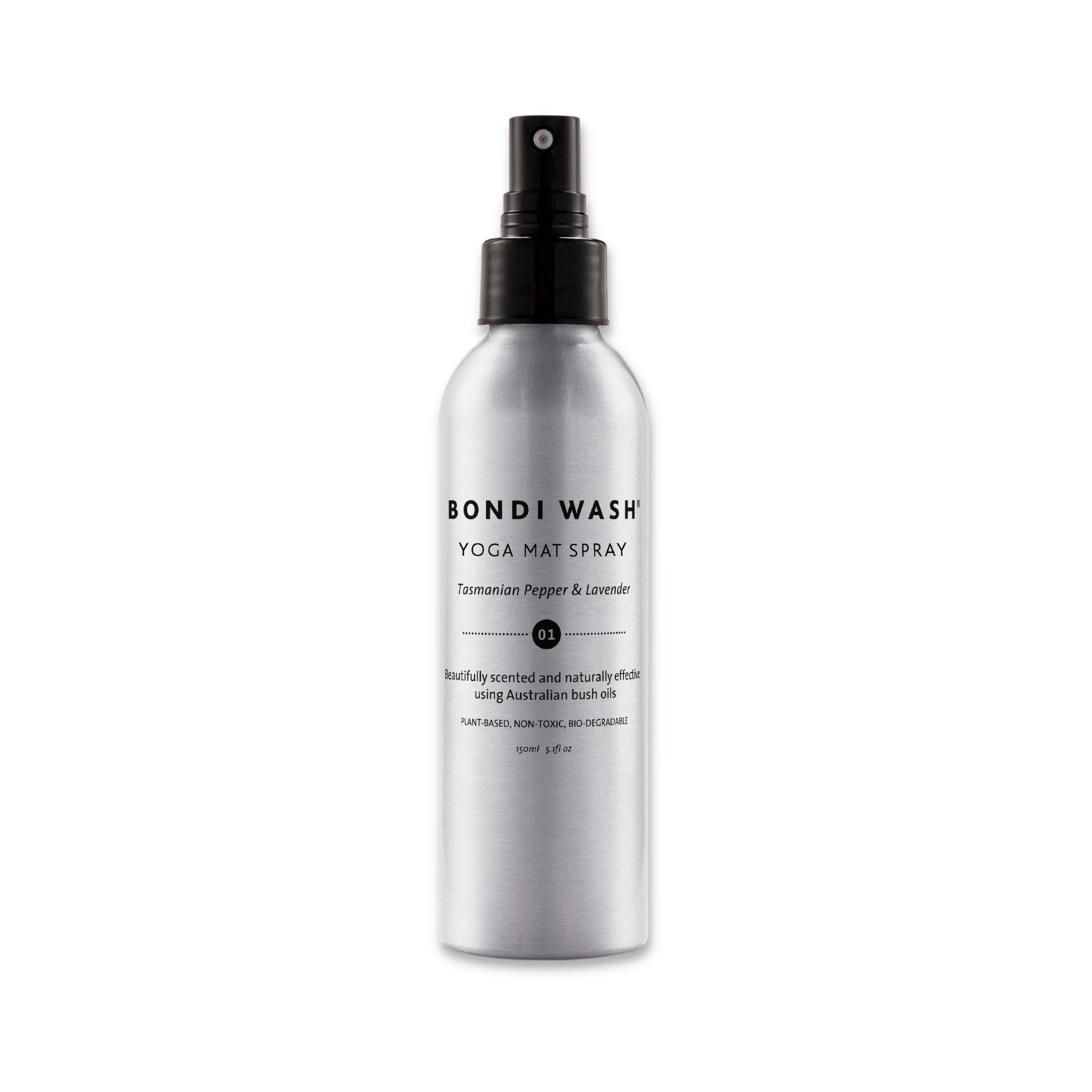 Bondi Wash yoga mat spray in 150ml bottle, natural detergent for cleaning and freshening yoga mats.