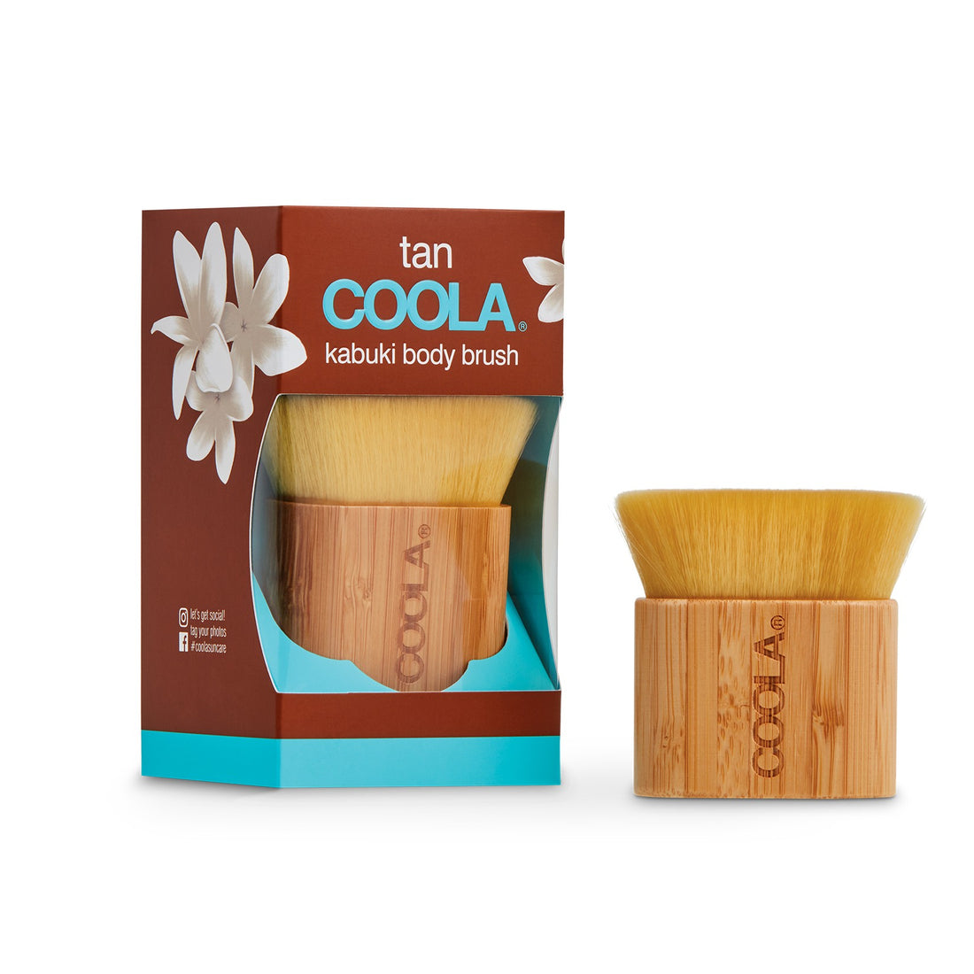 Coola Organic Sunless Tan Kabuki Body Brush for self-tanning, with soft bristles and ergonomic handle, ideal for even application.
