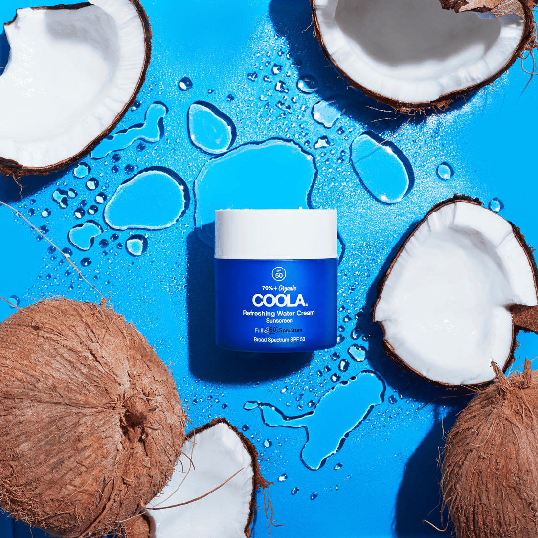 Coola Refreshing Water Cream Organic SPF 50 face sunscreen in a lightweight moisturizer with hydrating texture and SPF protection.