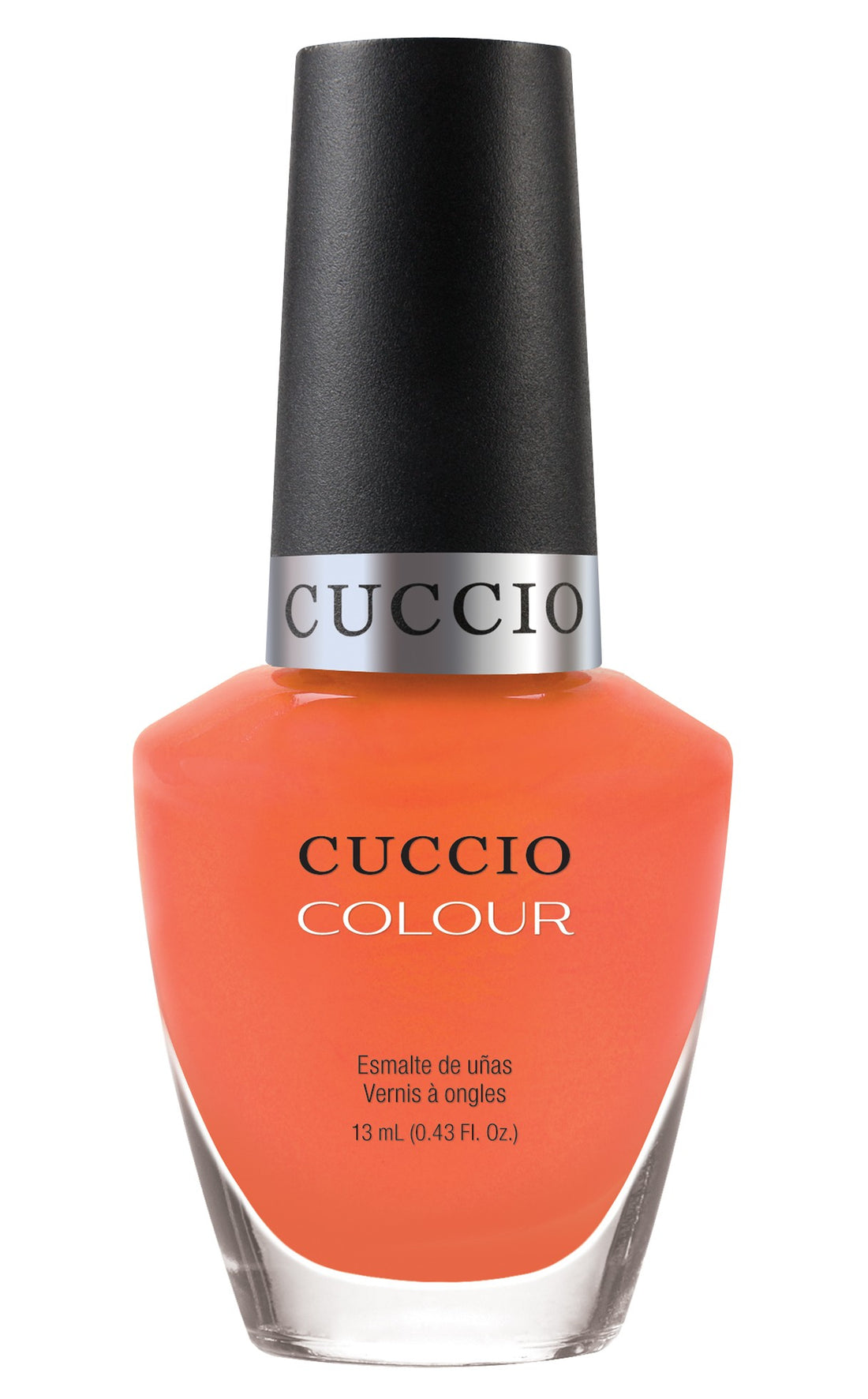 Cuccio Colour Be Fearless nail polish bottle with bright teal color, showcasing the vibrant shade and sleek packaging.