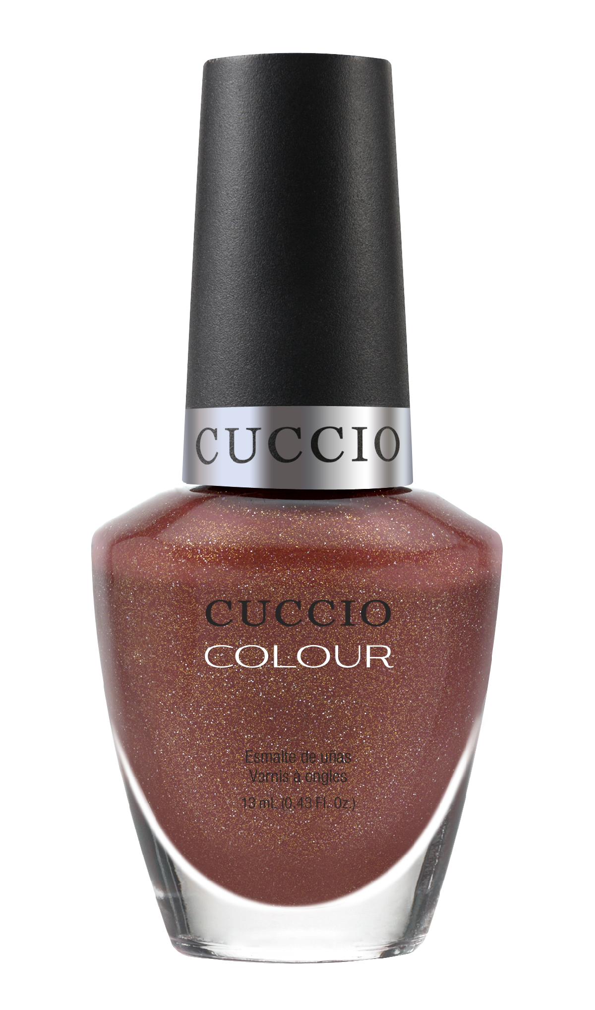 Cuccio Colour Blush Hour nail polish bottle from Cuccio Colour line showing the vibrant pink shade.