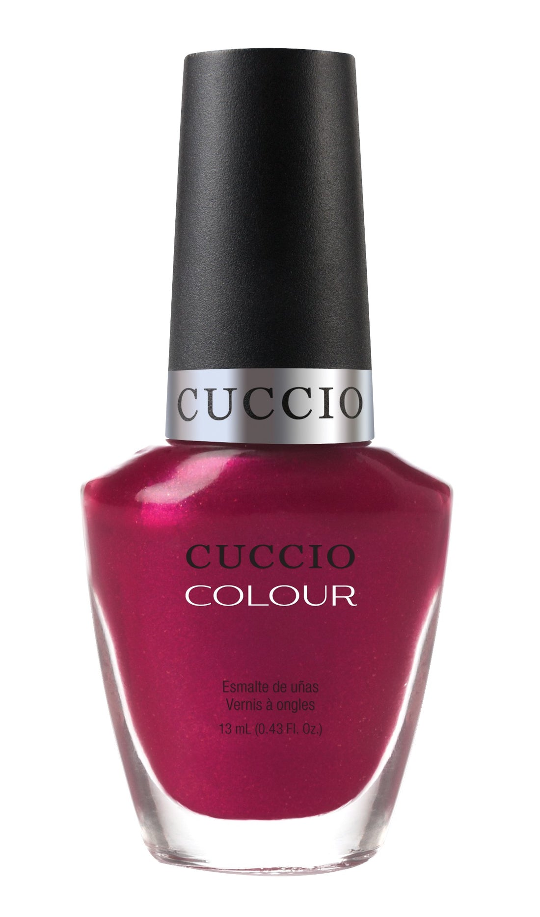 Cuccio Colour nail polish in Calgary shade, vibrant and glossy purple nail polish in a sleek bottle.