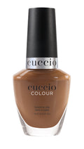 Cuccio Colour Caramel Kisses nail polish bottle with swatch showing warm caramel shade, part of Cuccio Colour nail polish collection.