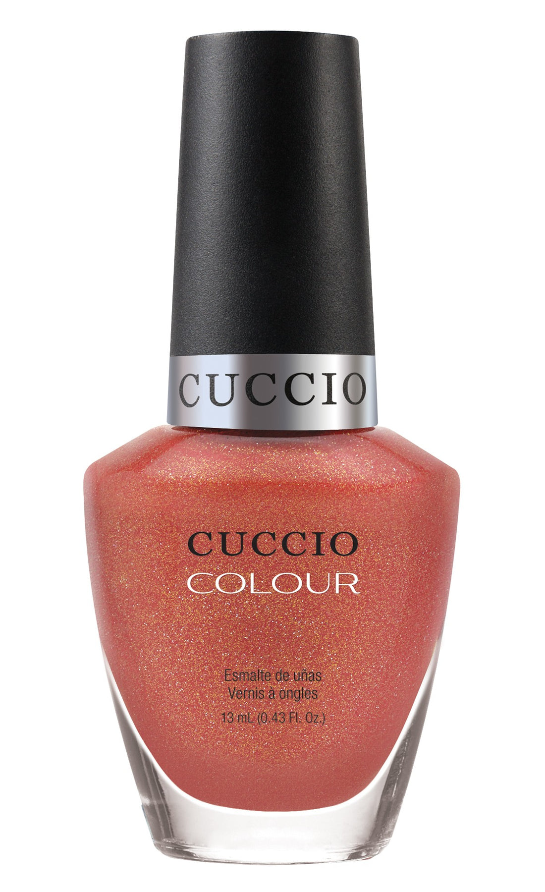 Cuccio Colour Giselle's Beauty nail polish bottle with vibrant pink shade, showcasing the Cuccio Colour branding.