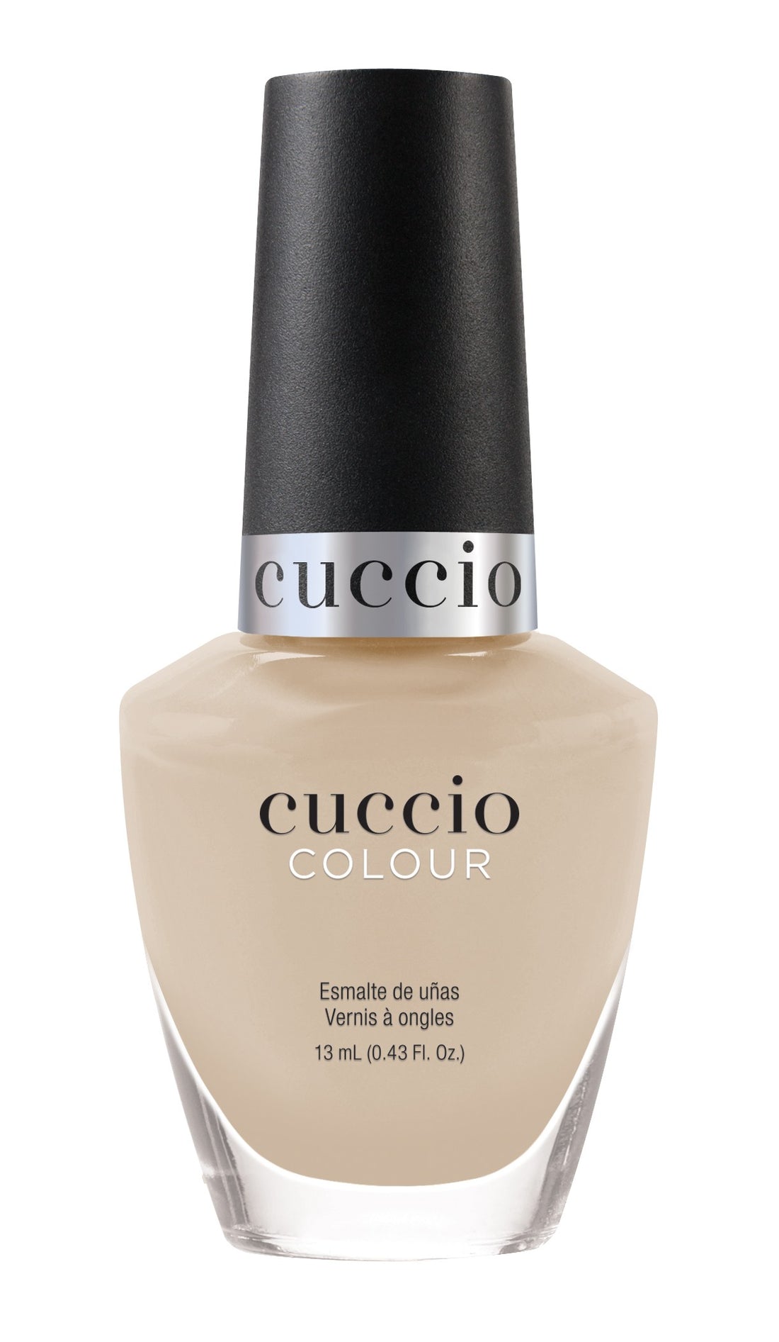 Cuccio Colour nail polish bottle labeled "Left Wanting More" with vibrant purple polish visible in the image.