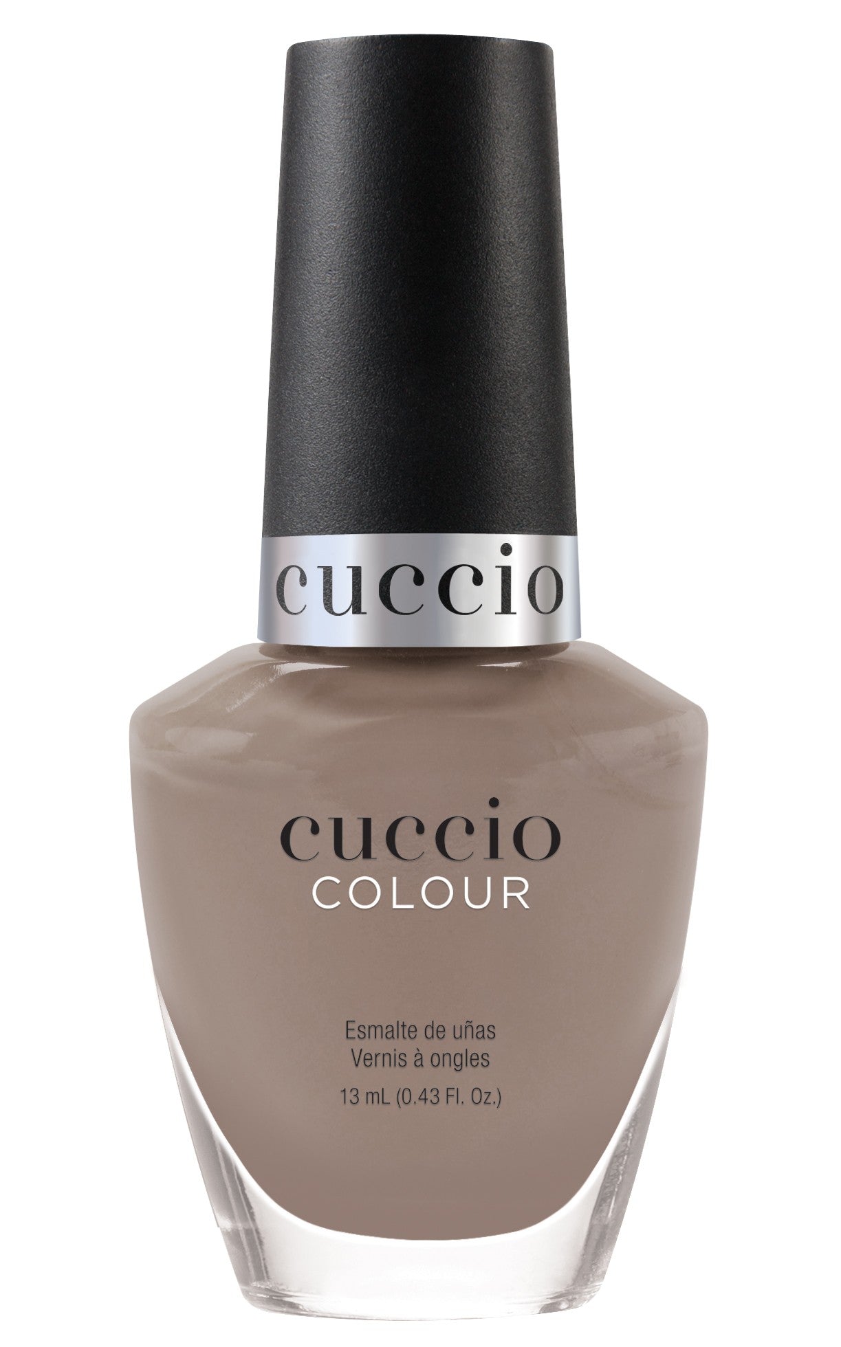 Cuccio Colour Loom Mates nail polishes in vibrant shades, arranged in a display with the Cuccio Colour branding visible.