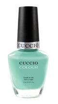 Cuccio Colour mint nail polish bottle, vibrant green shade, glossy finish, and sleek packaging from Cuccio Colour line.