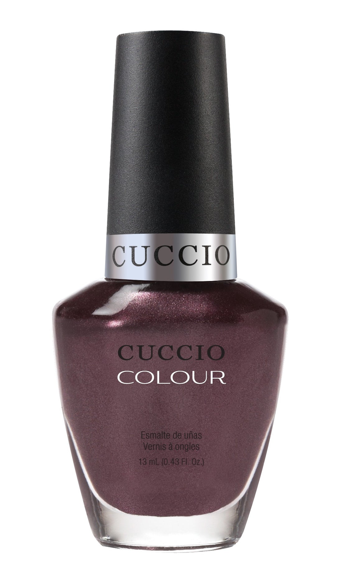 Cuccio Colour One Night in Bangkok nail polish bottle featuring vibrant, glossy red and pink shades on a white background.