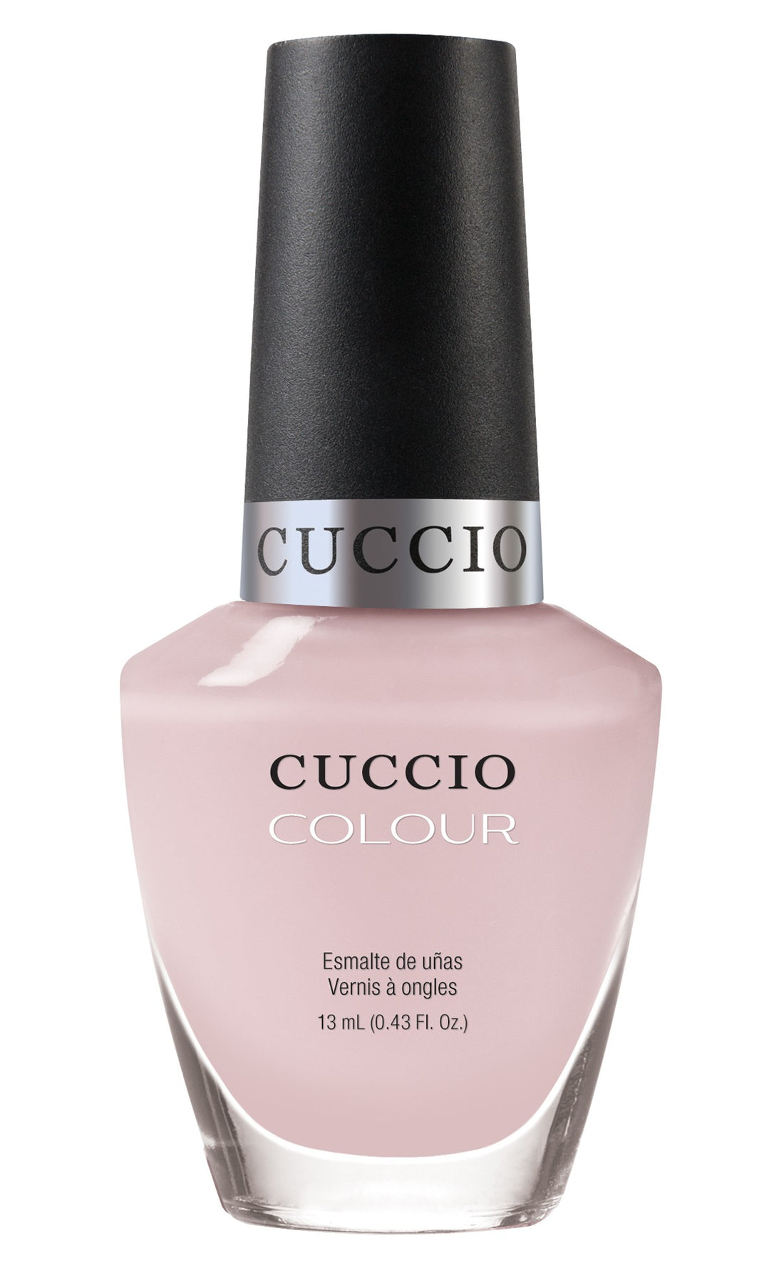 Cuccio Colour Pretty Pink Tutu nail polish bottle with pink cap, showcasing vibrant pink color and sleek design.