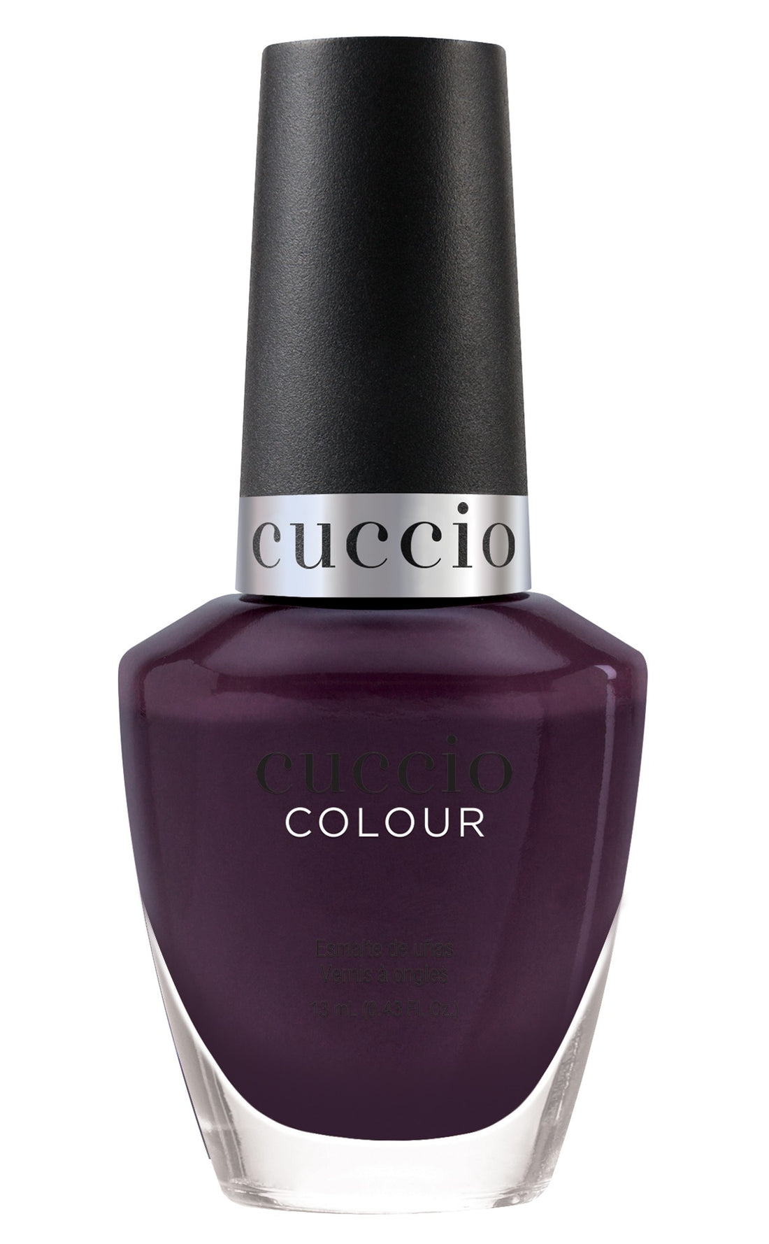 Cuccio Colour Quilty As Charged nail polish bottle from Cuccio Colour, showcasing vibrant, glossy nail polish in a sleek bottle.