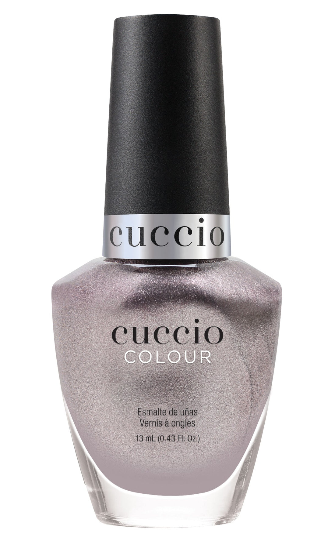 Cuccio Colour Road Less Traveled nail polish bottle showing the vibrant, deep green shade in a sleek glass container.