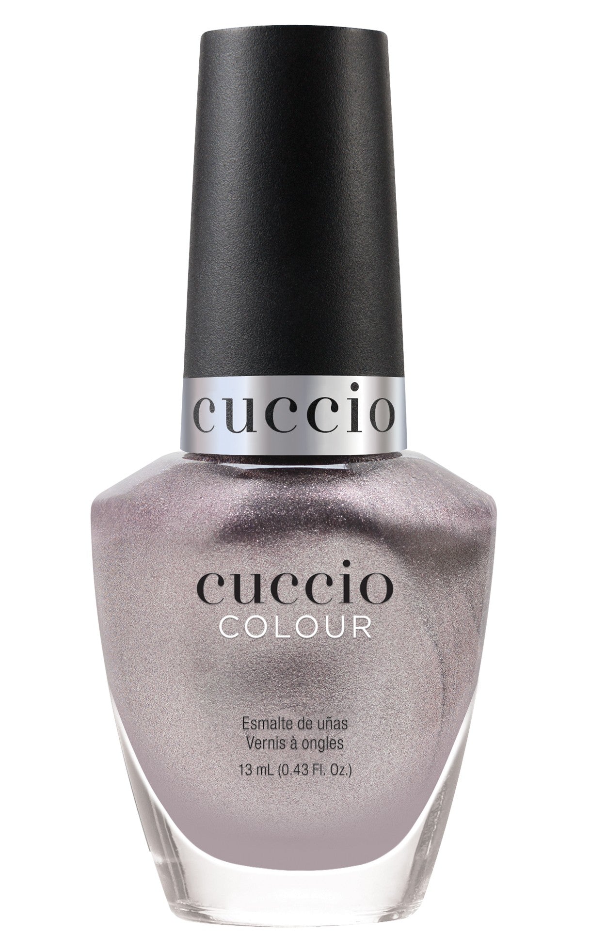 Cuccio Colour Road Less Traveled nail polish bottle showing the vibrant, deep green shade in a sleek glass container.